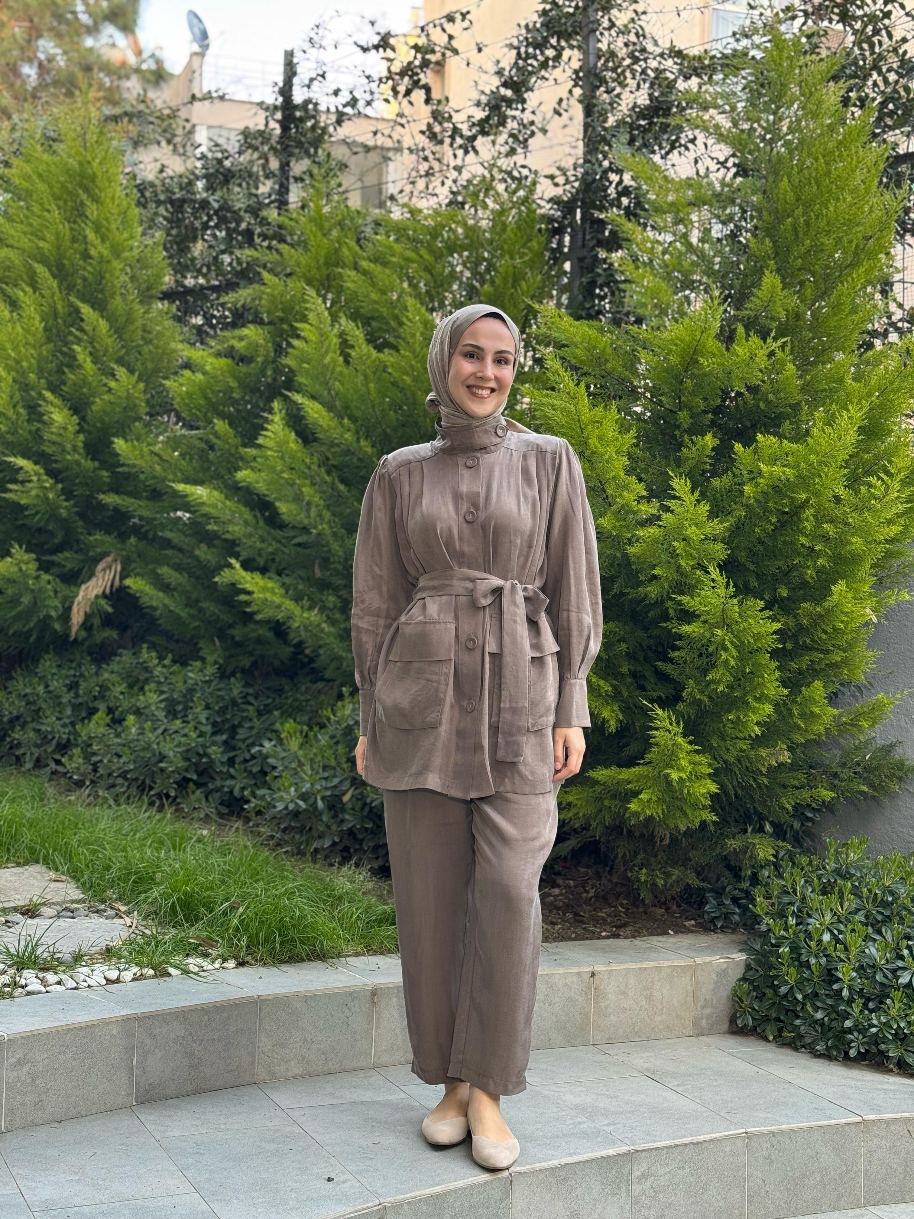 Kahma Düğme Detaylı Takım Kahverengi 25y25158