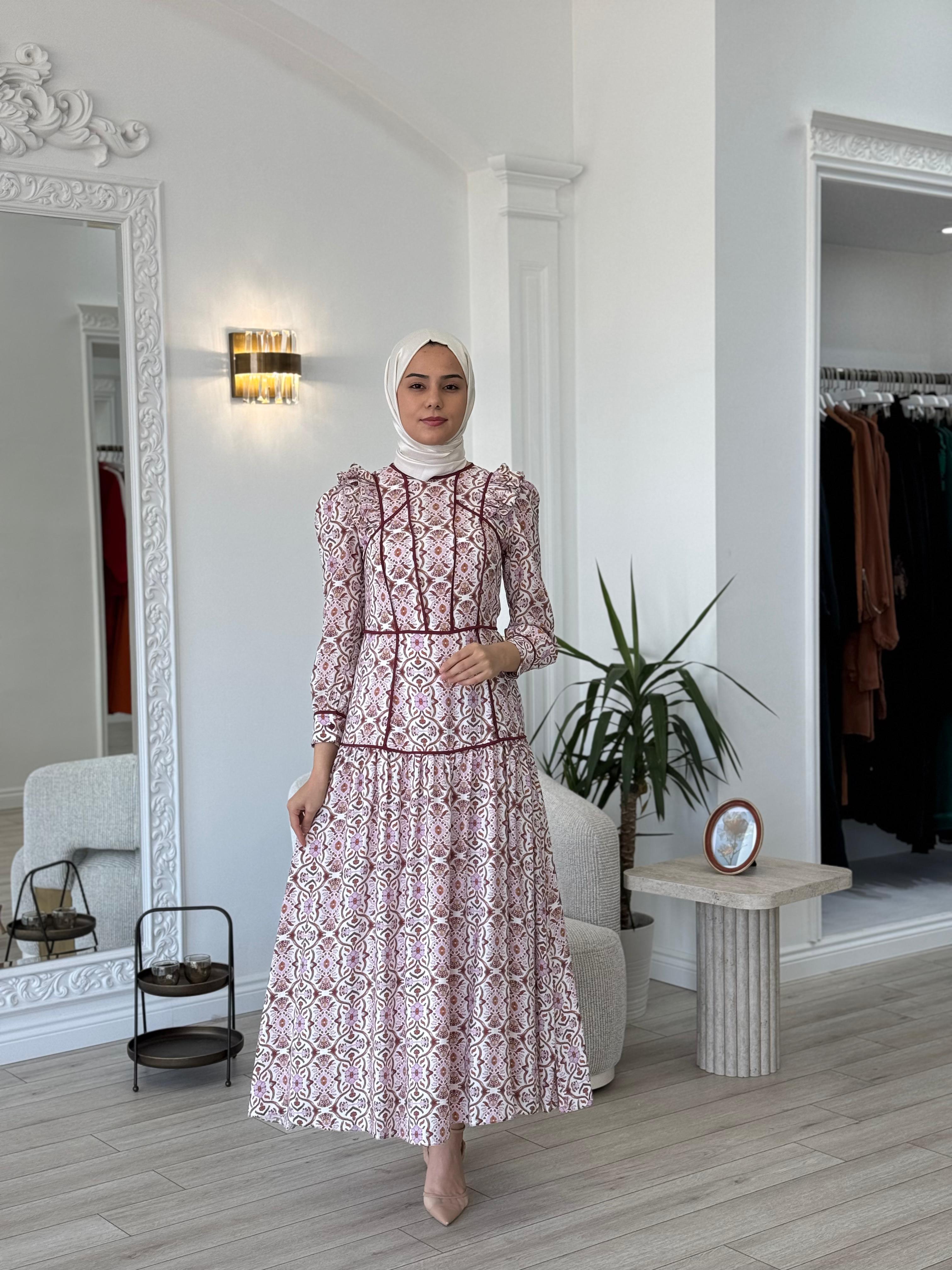 Kahma Etnik Desenli Elbise Şeker Pembesi 25y13160
