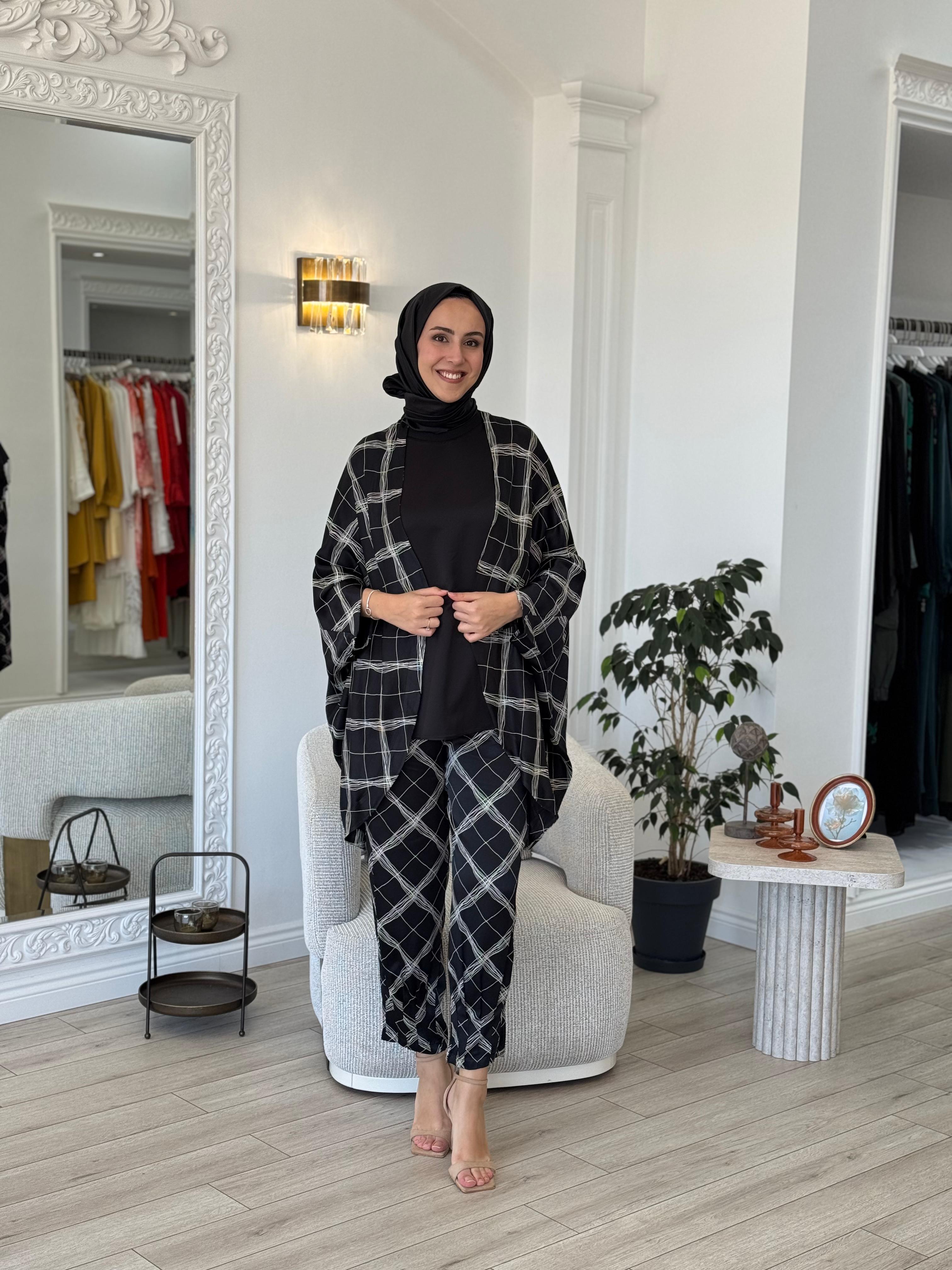 Kahma Kare Desenli Takım Siyah 24y25049