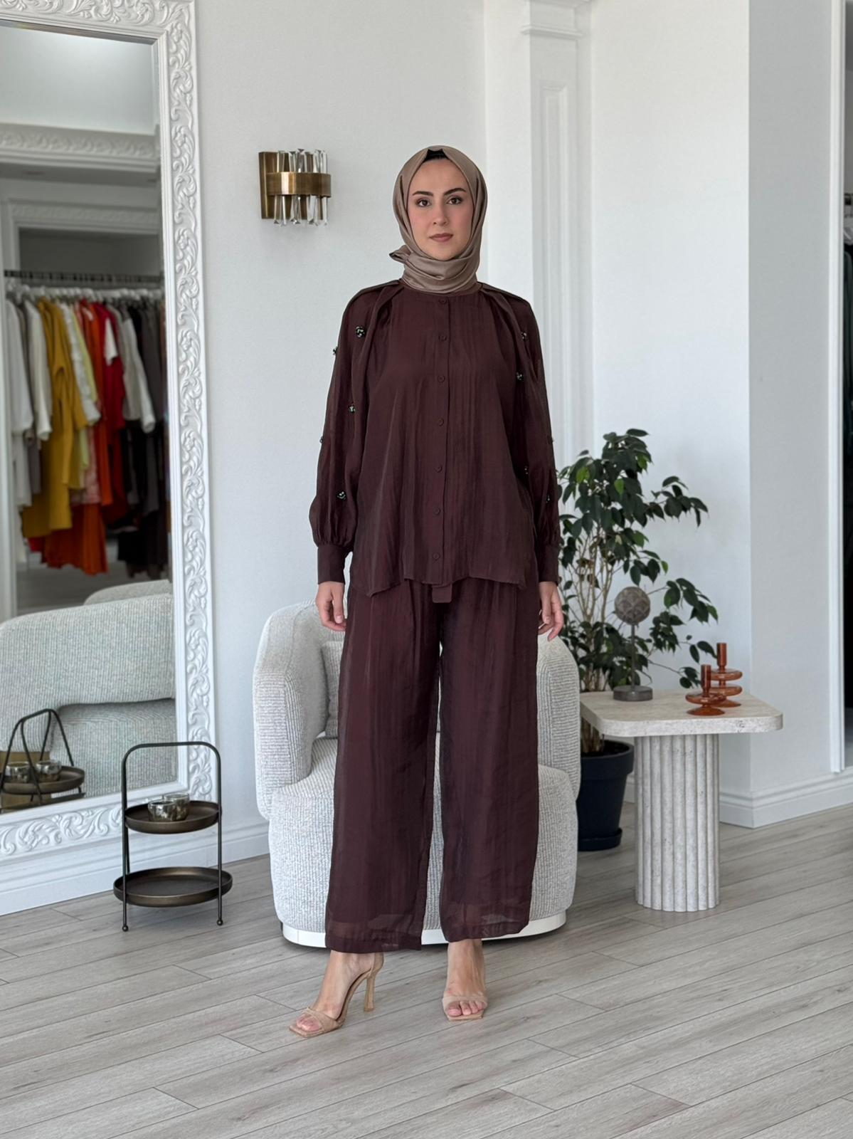 Kahma Kuşak Detaylı Pantolon Kahverengi KHM25Y11159
