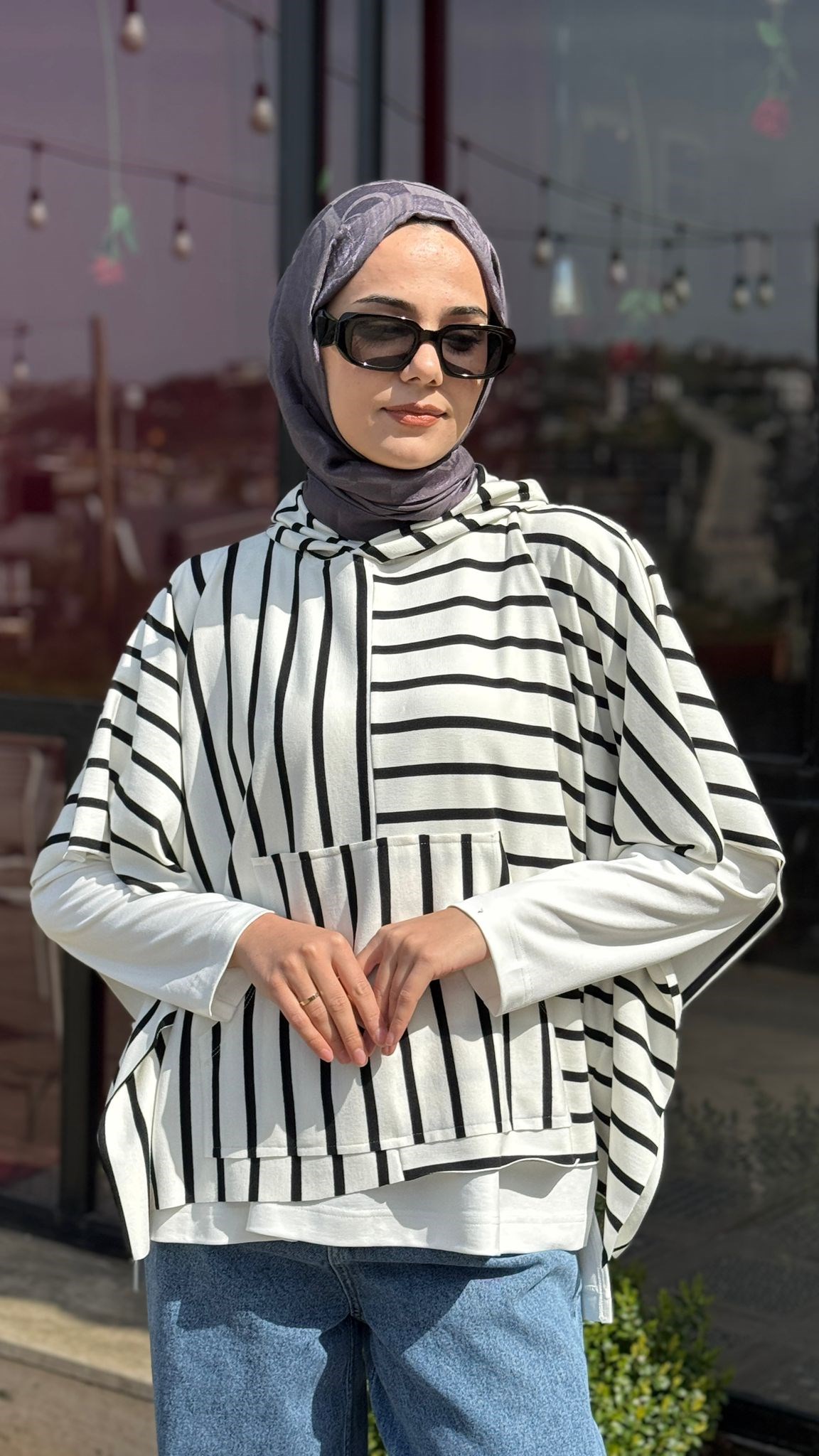 Kahma Yarasa Kol Çizgili Sweat Bluz 26y17323