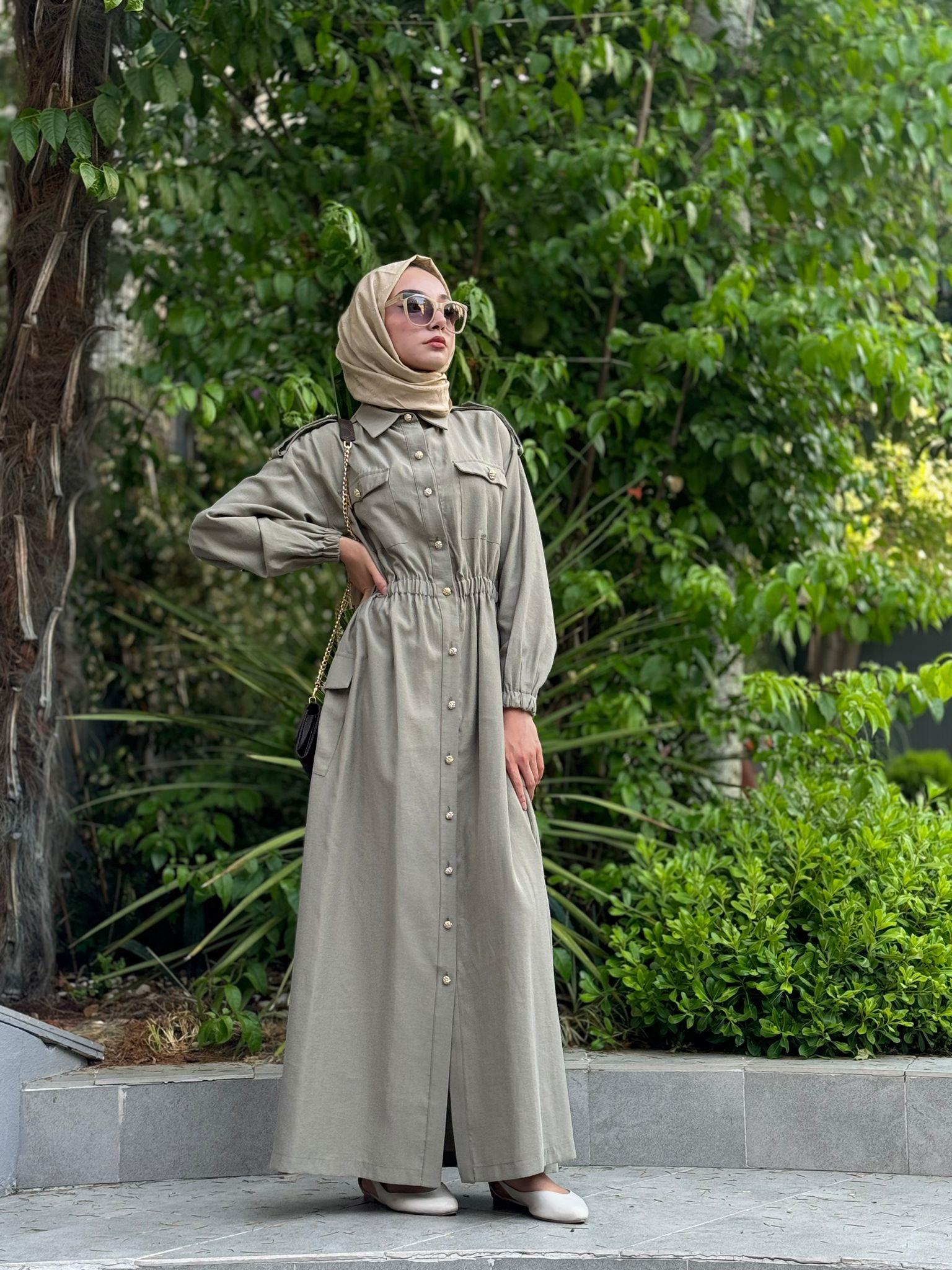 Lucida Apolet Detaylı Elbise Haki 50083