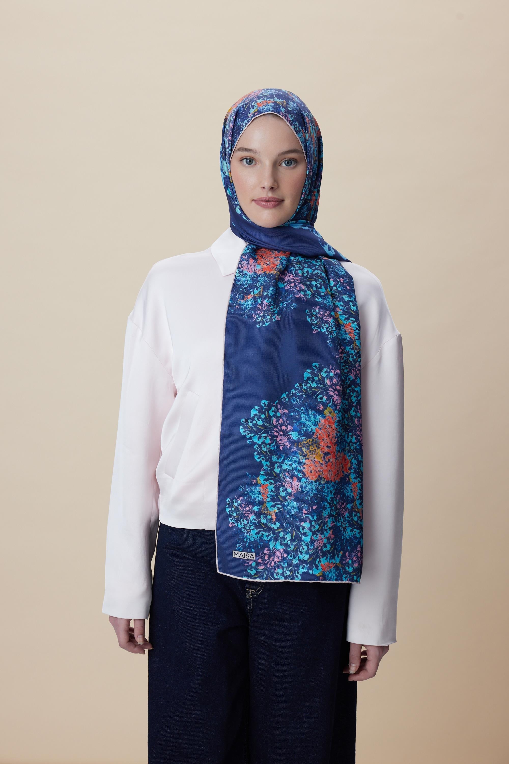 Maisa Mulberry İpek Şal Lacivert 2954