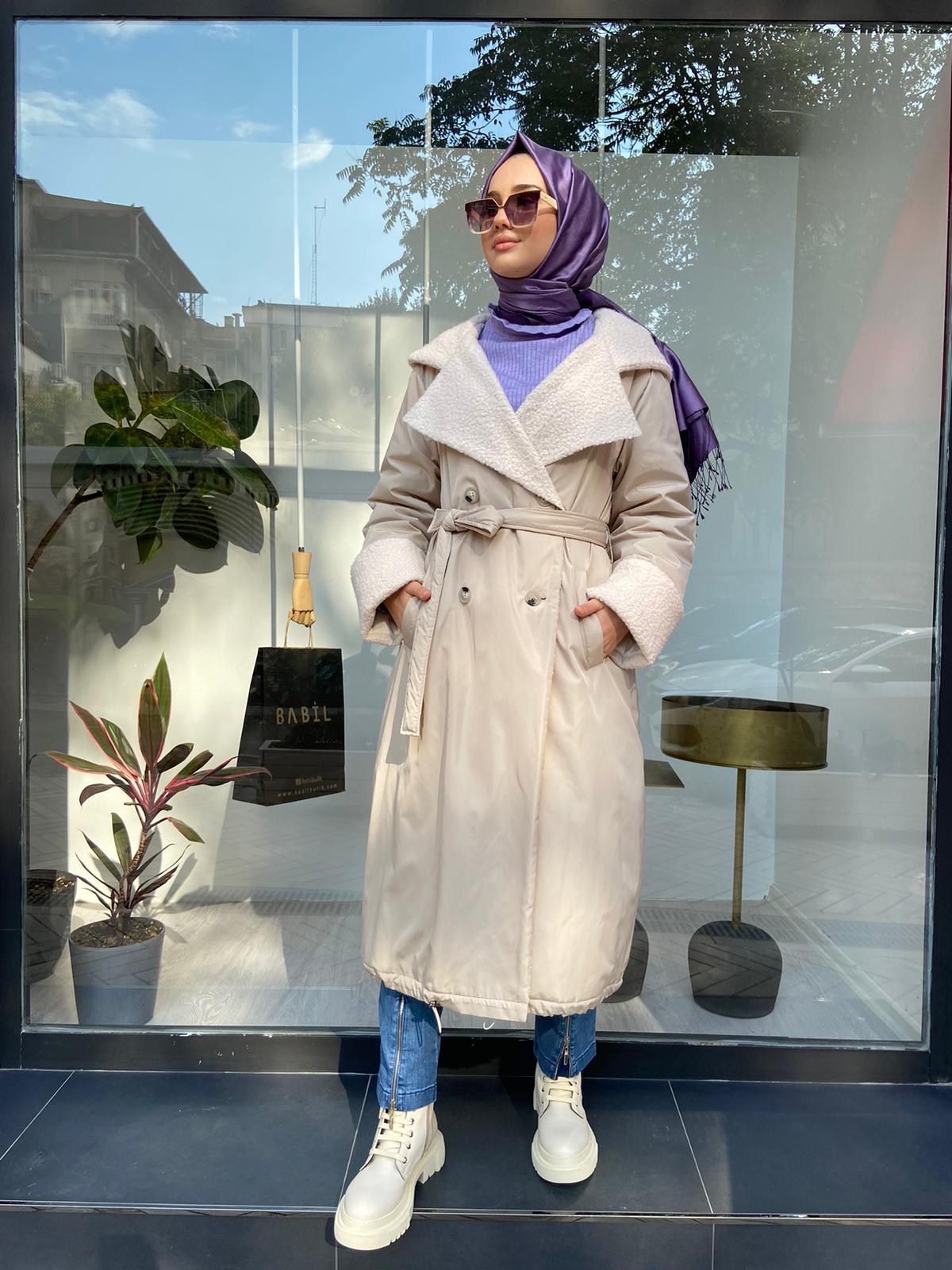 Mascara Önü Düğmeli Bej Kaban 34MK6107 