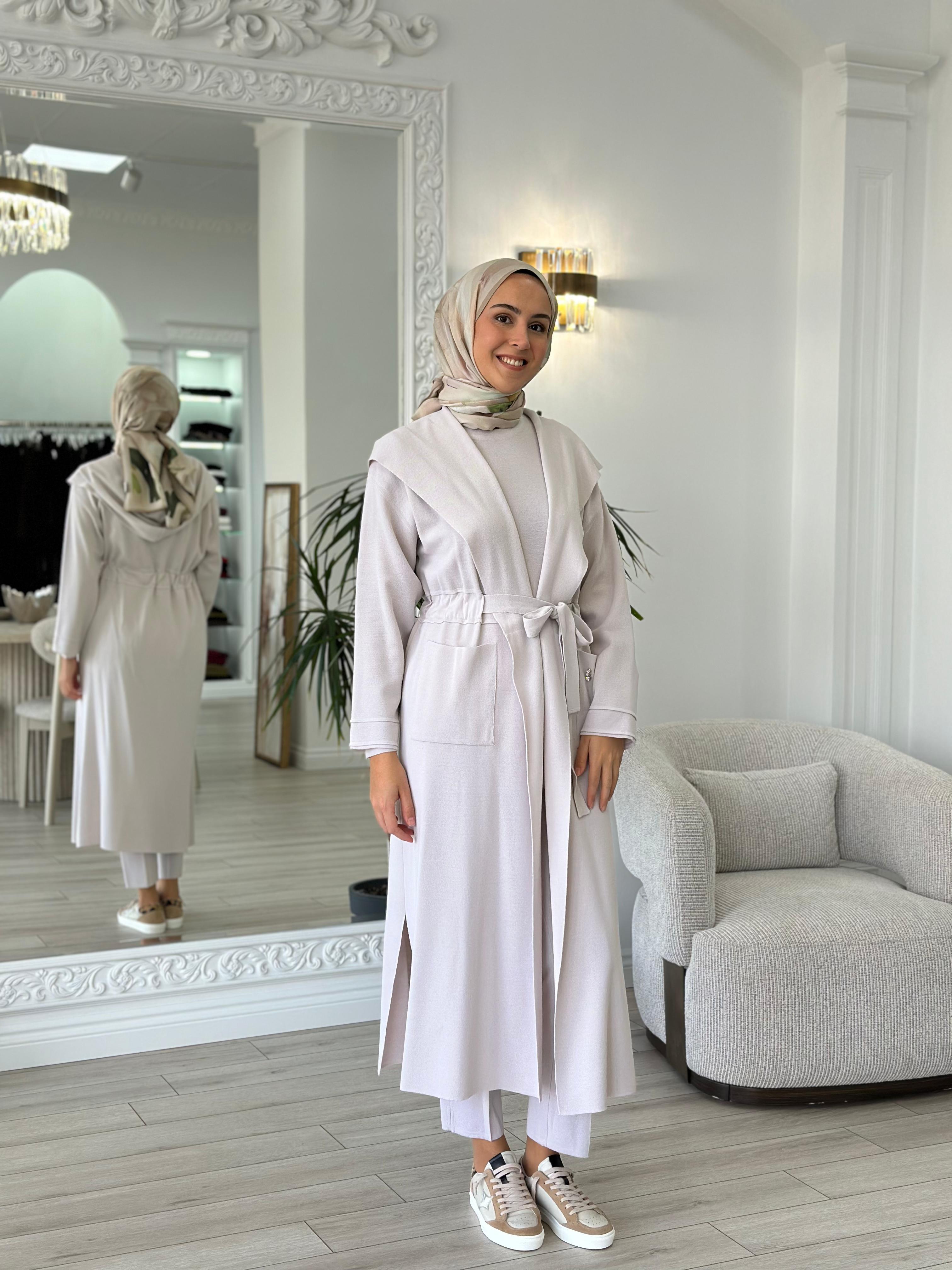 Miss Dalida Beli Kuşaklı Düz Renk Hırka Rame Bone t24k-9007