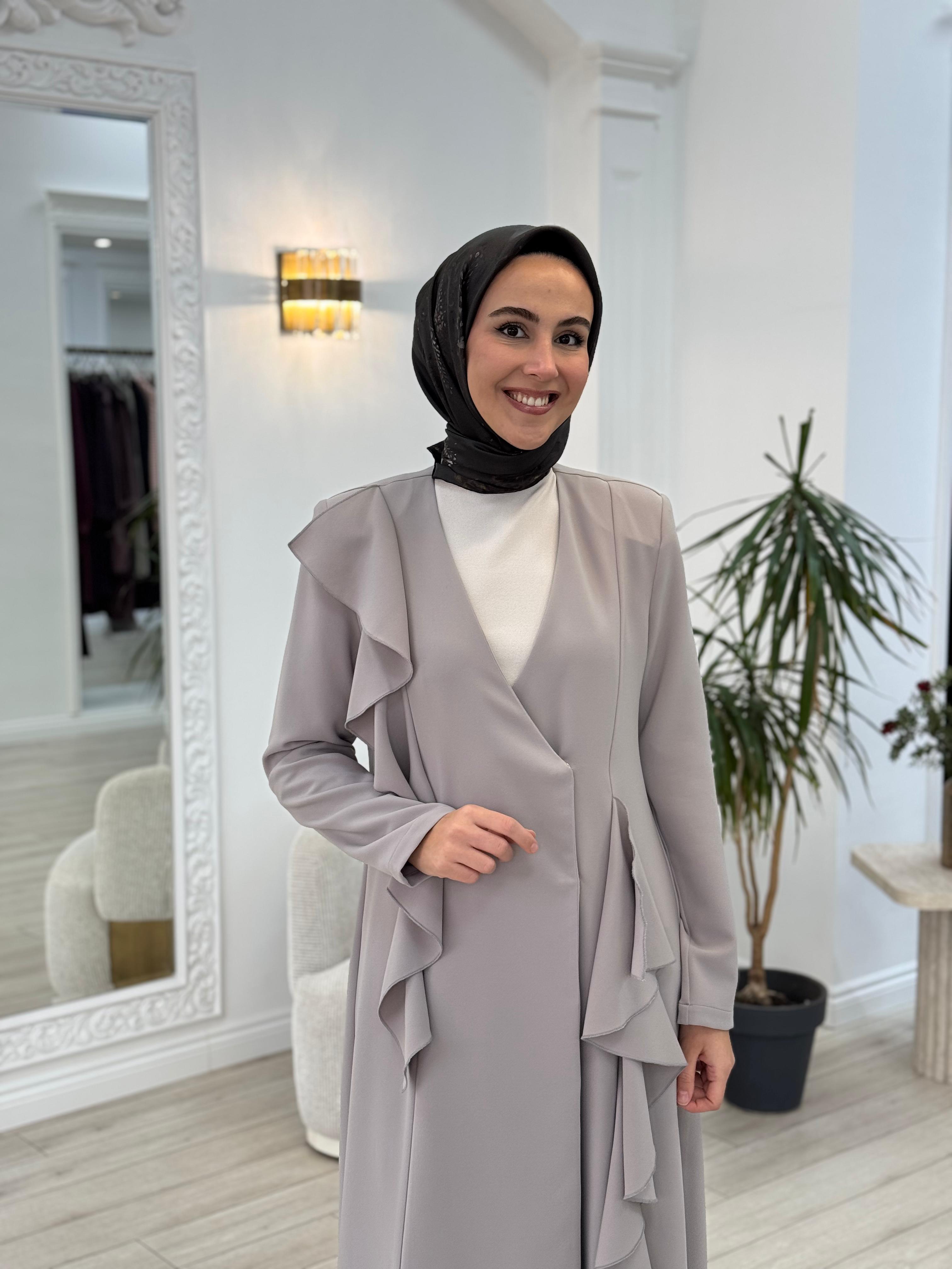 Miss Dalida Detayı Hareketli Kumaş Kap Vizon t24k-8008