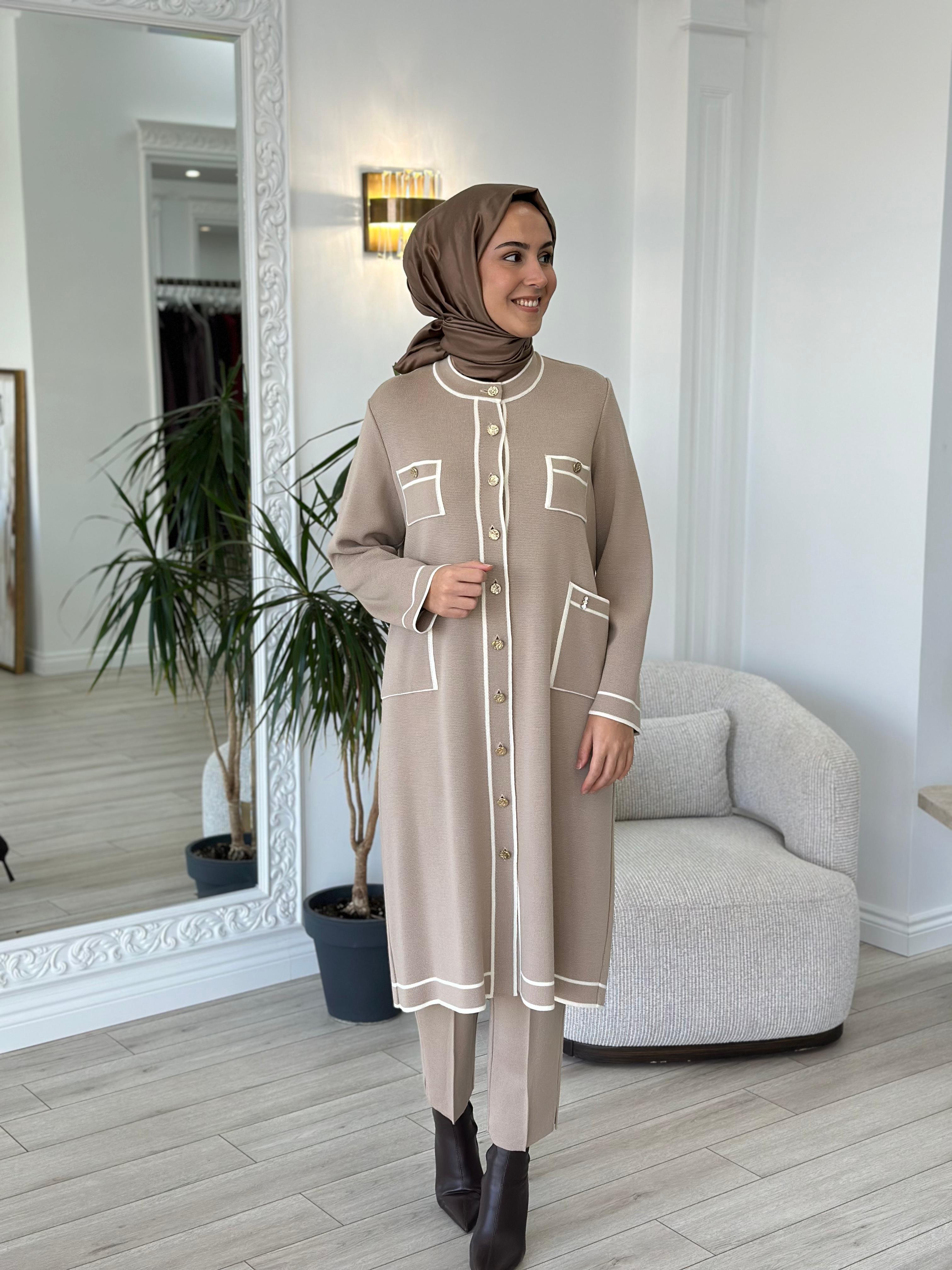 Miss Dalida Dört Cepli Triko Hırka Coro Camel t24k-9006