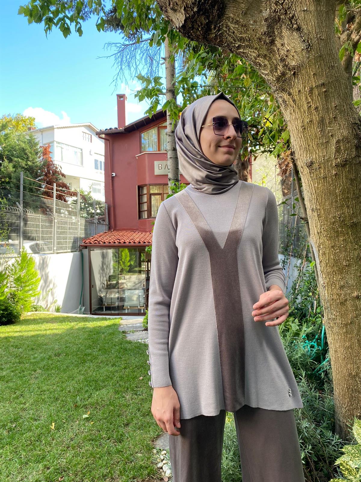 Miss Dalida Kadife Detaylı Toprak Triko Tunik T24K-6027 