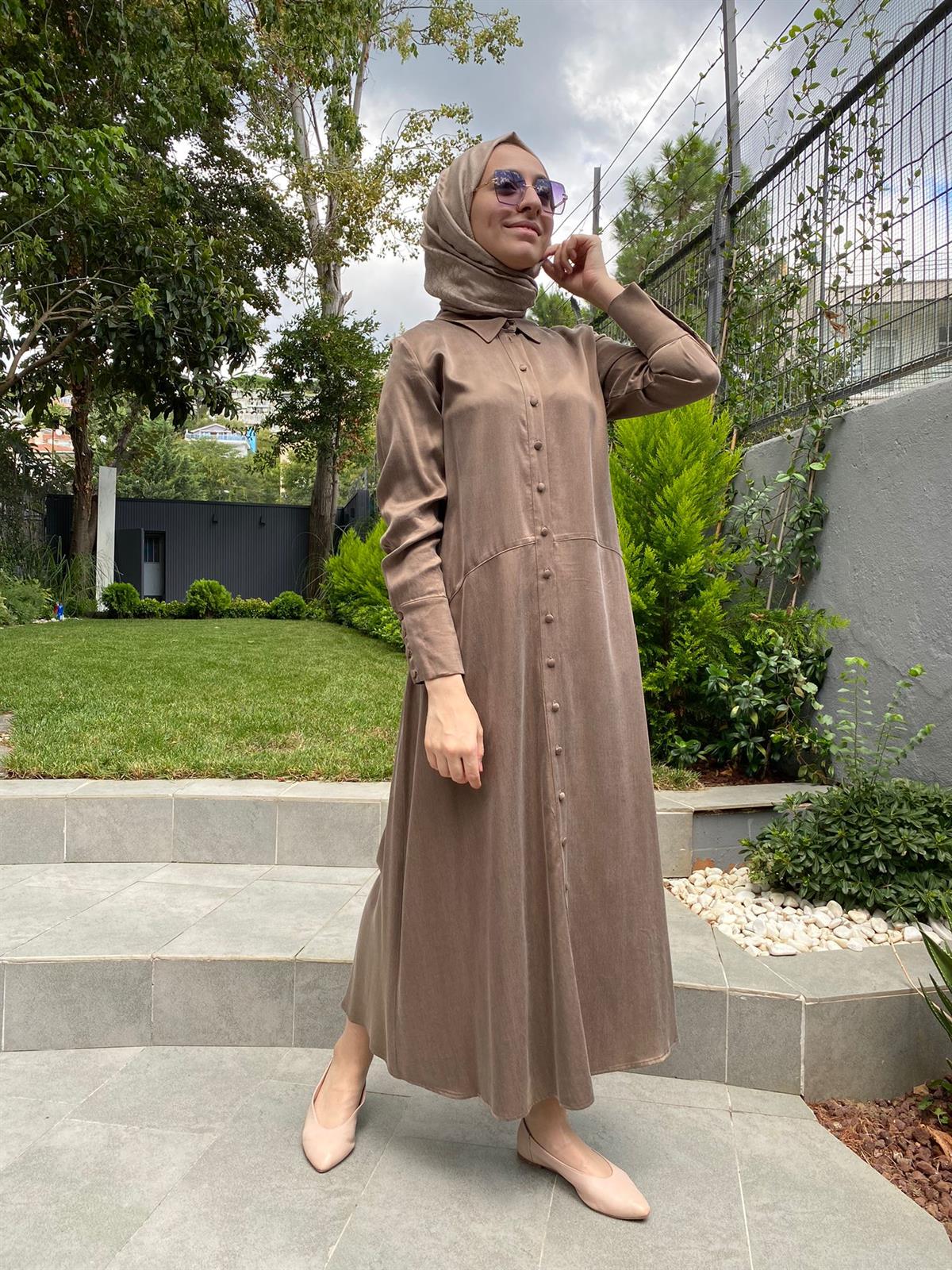 Miss Dalida Kahverengi İpek Elbise T24K-4006