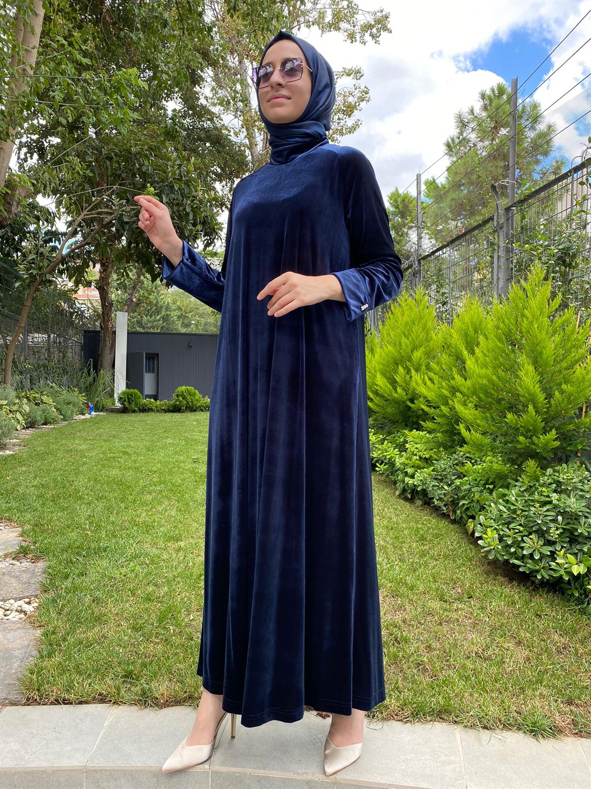 Miss Dalida Lacivert Kadife Elbise T24K-4003