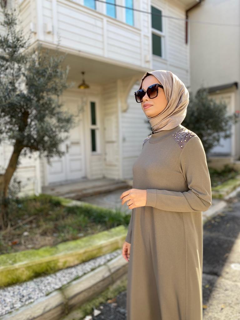 Miss Dalida Parlak Taşlı Elbise Vizon t24k-4009