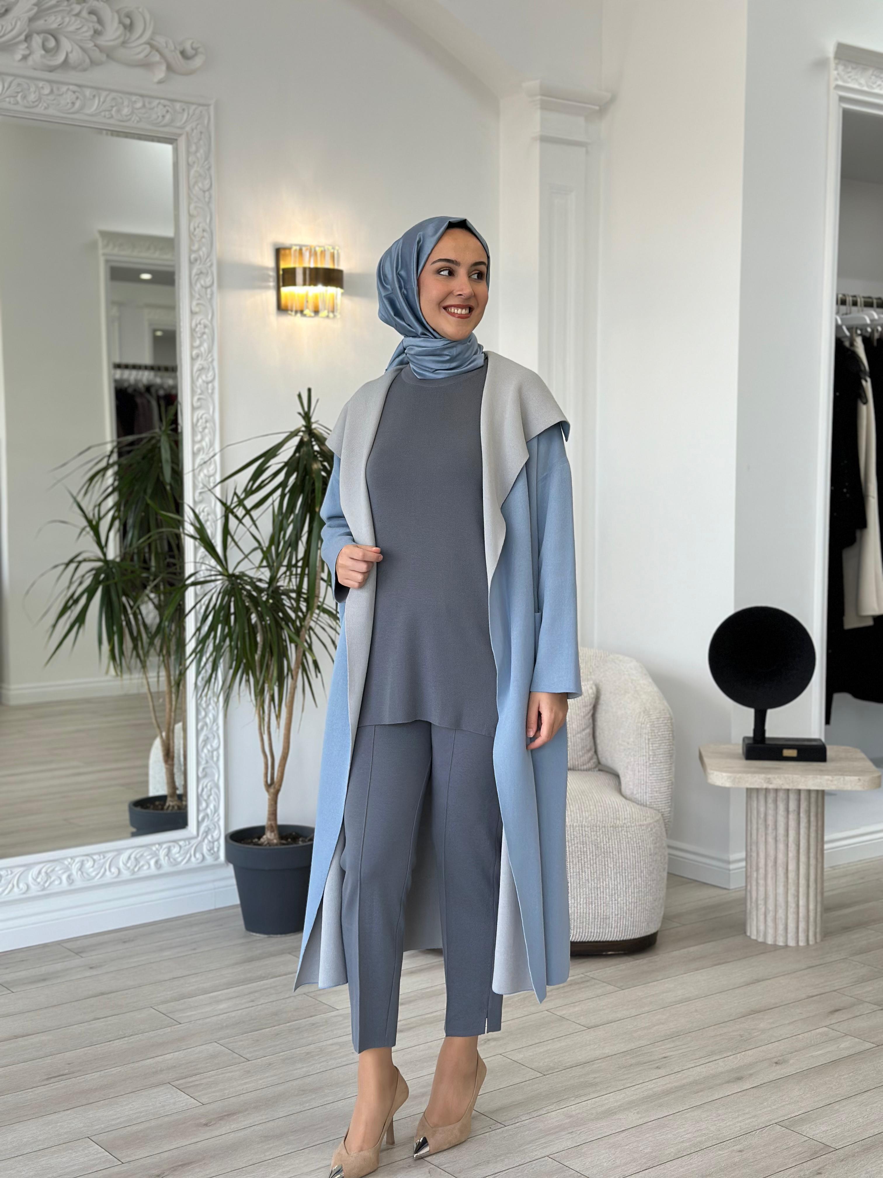Miss Dalida Şal Yaka Mavi Hırka T24K-9021
