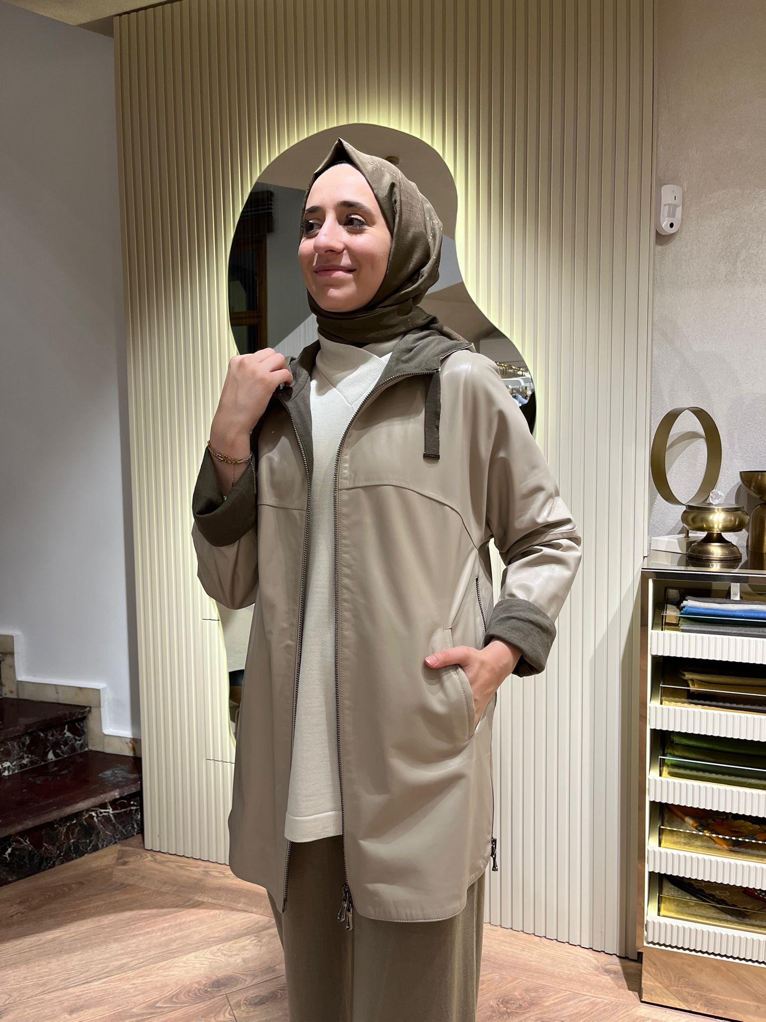 Miss Dalida Triko Astarlı Deri Ceket Ekru t24k-8006