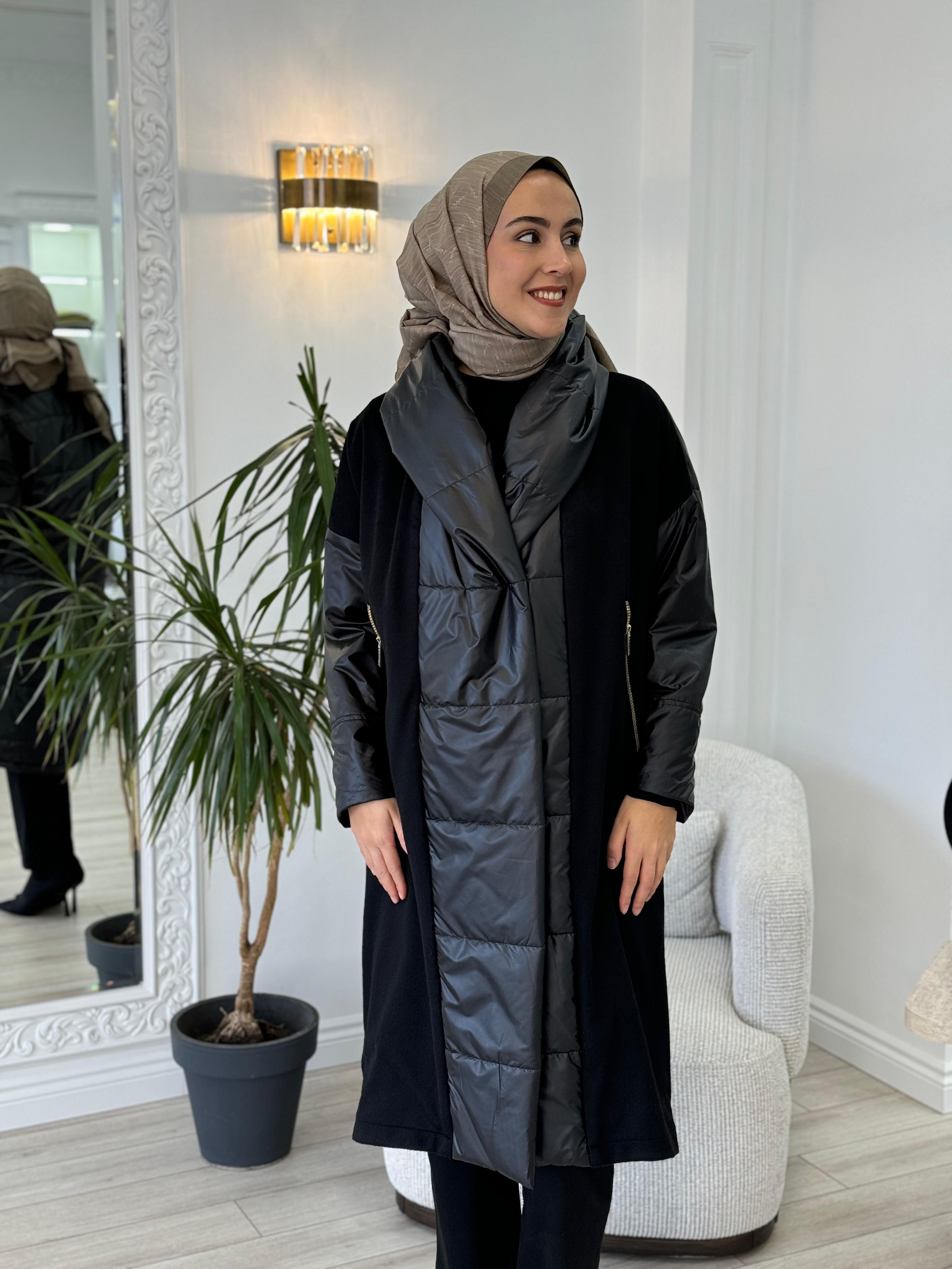 Miss Dalida Triko Detaylı Yağmurluk Mont Siyah t24k-8027