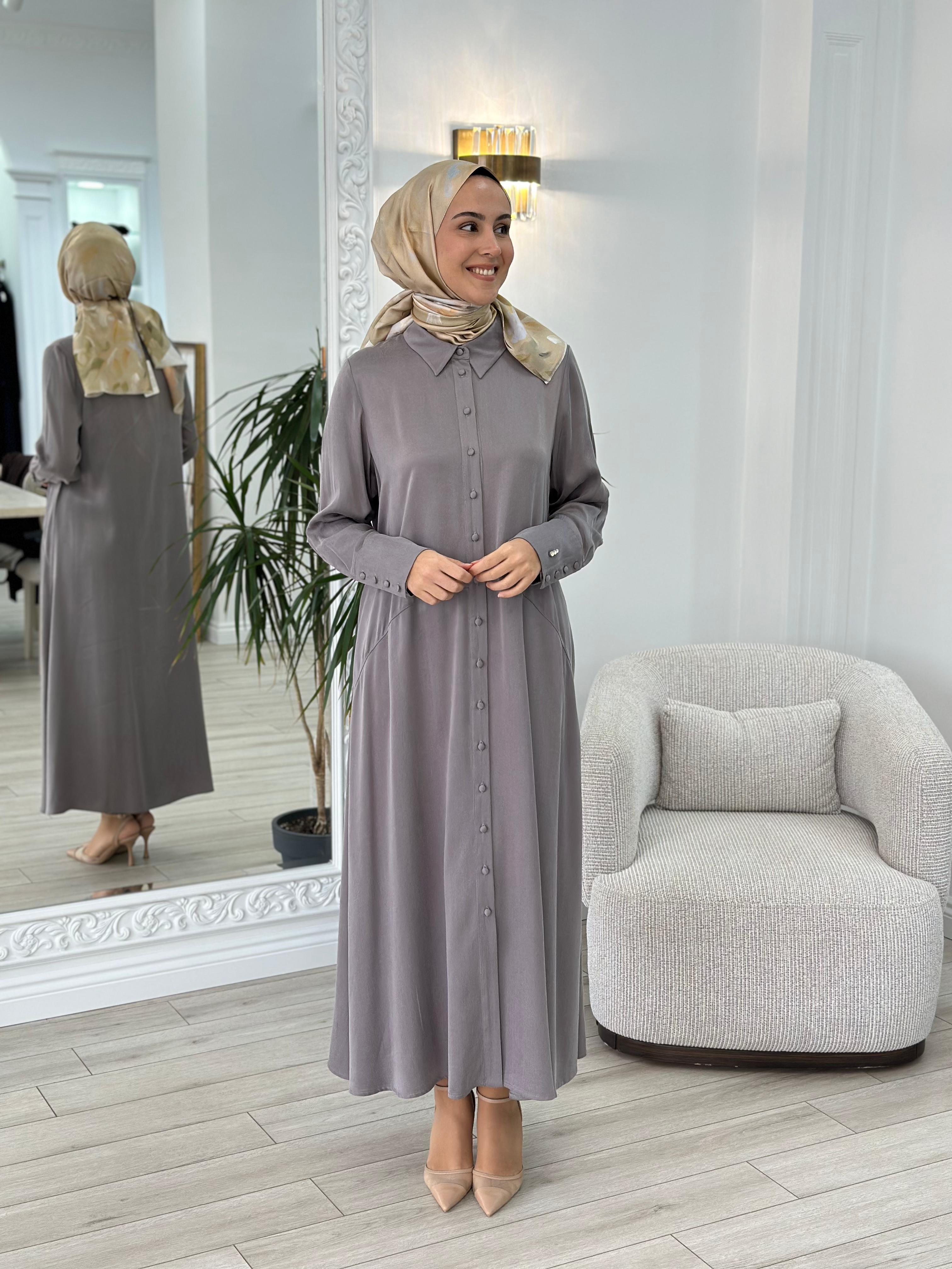 Miss Dalida Uzun Cupro Elbise Vizon t24k-4006