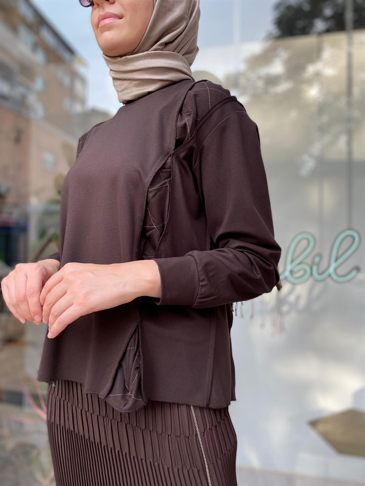 Misswhence Çelik Örme Kısa Tunik Kahverengi 34029