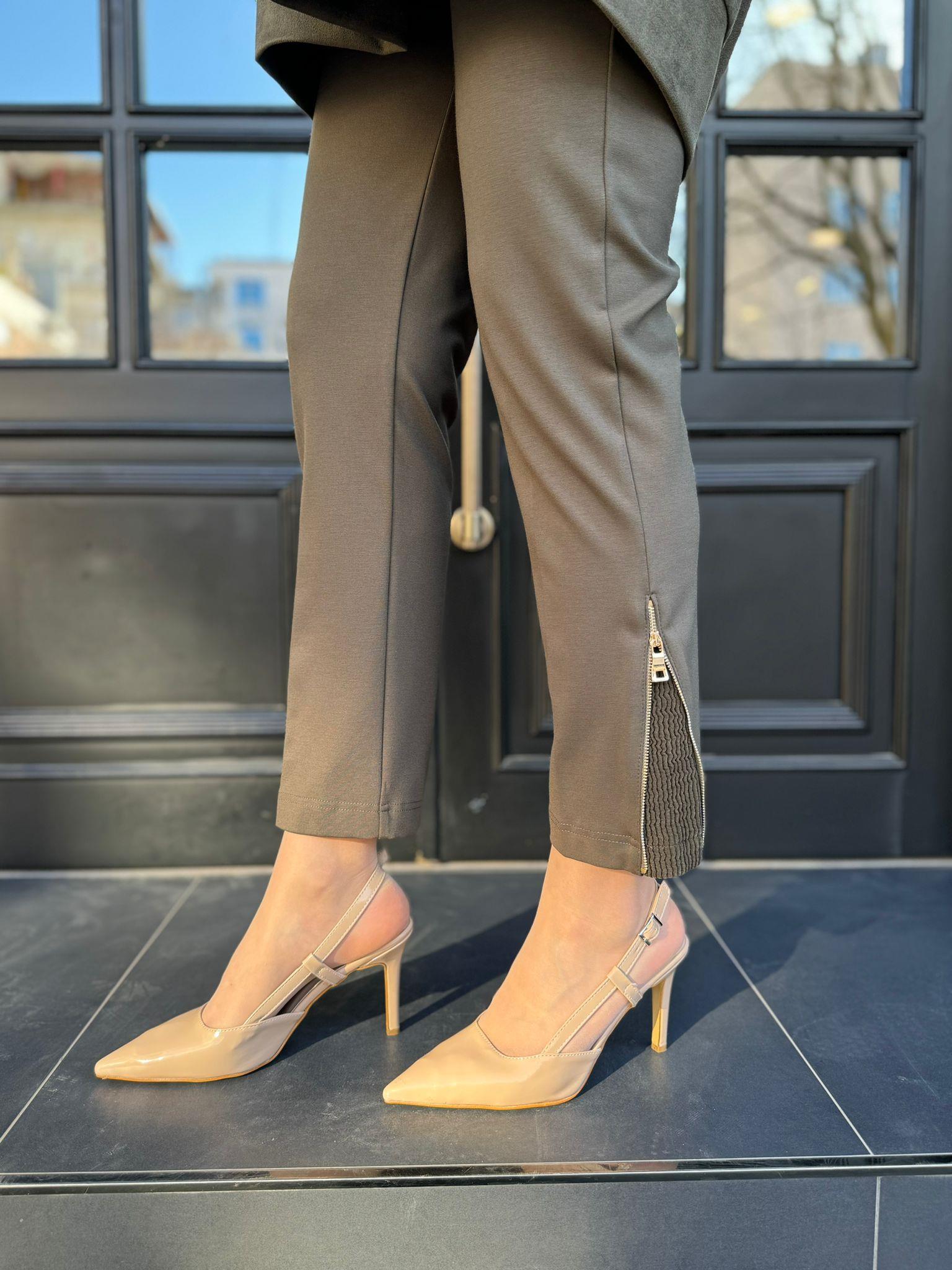 Misswhence Çelik Örme Paça Fermuarlı Haki Pantolon 34101