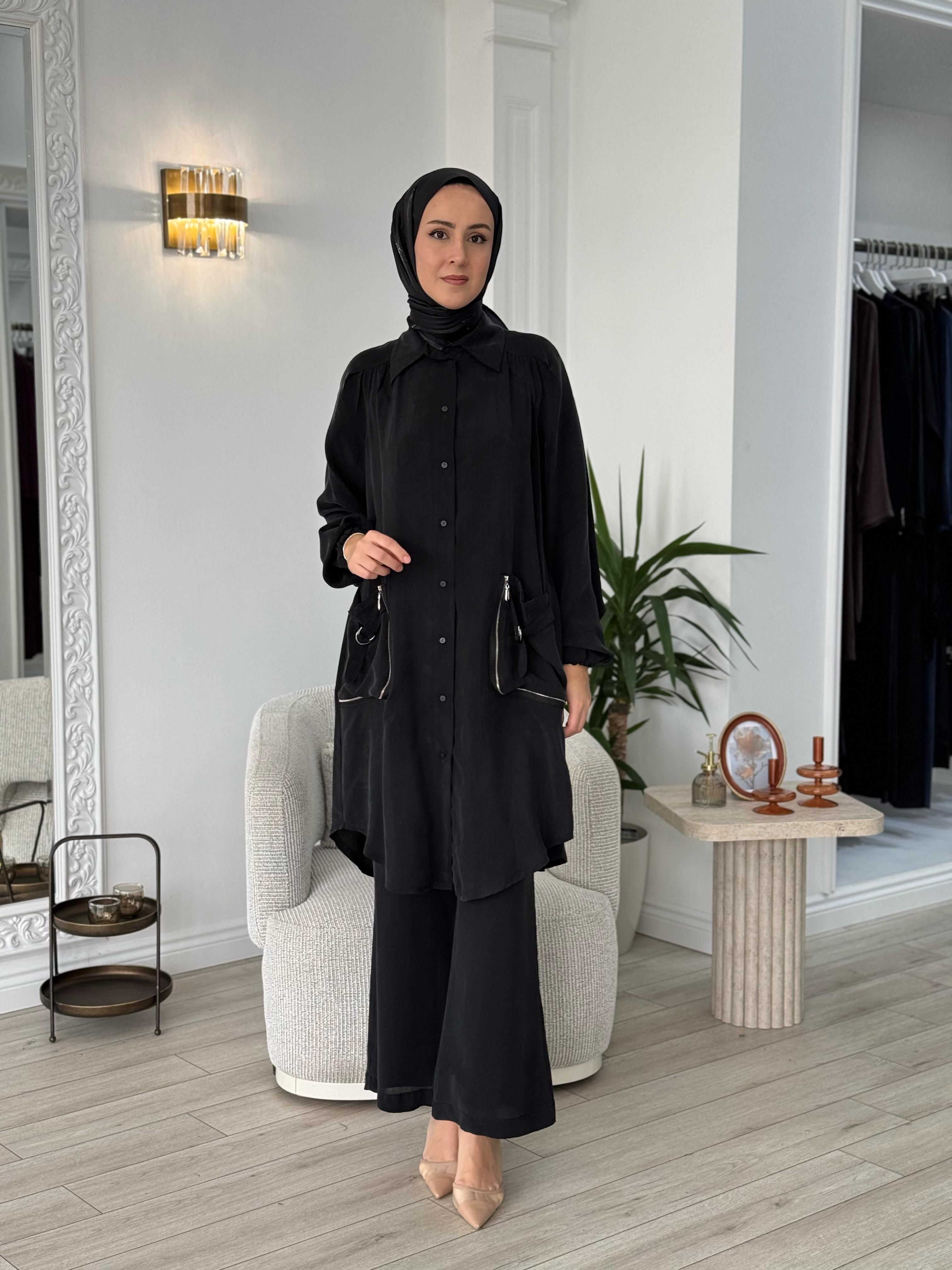 Misswhence Cep Detaylı Cupra Gömlek Siyah 37302