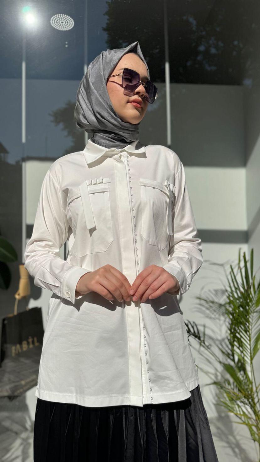 Misswhence Cep Detaylı Gömlek Beyaz 35314