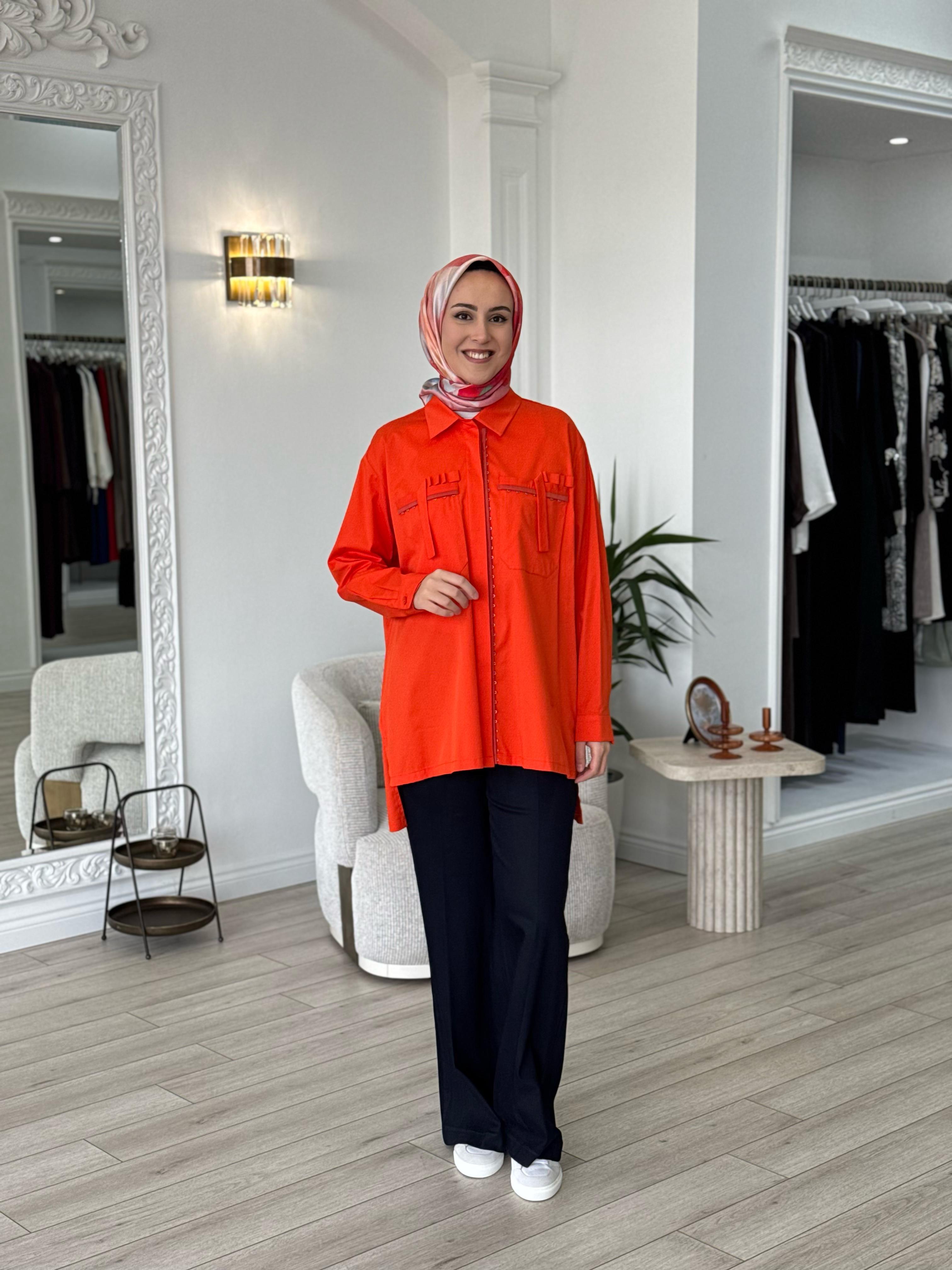 Misswhence Cep Detaylı Gömlek Turuncu 35314