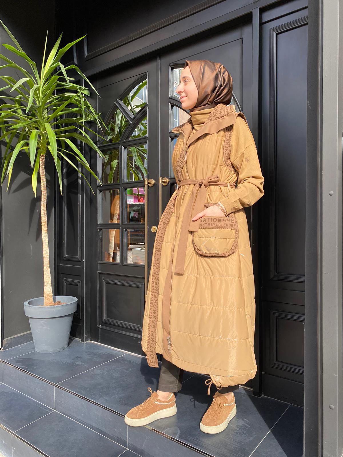 MissWhence Cep Detaylı Şişme Yelek Camel 32701 - Babilbutik