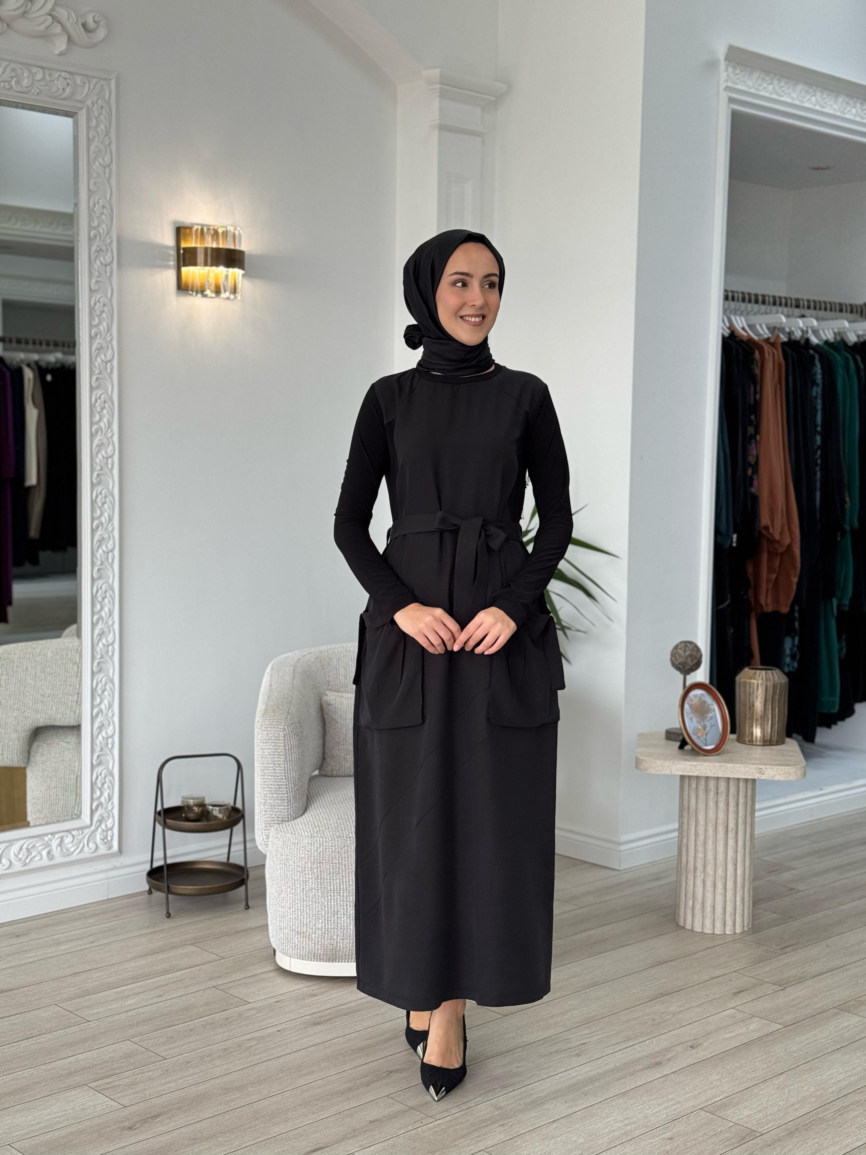 Misswhence Cep Detaylı Tensel Elbise Siyah 37814