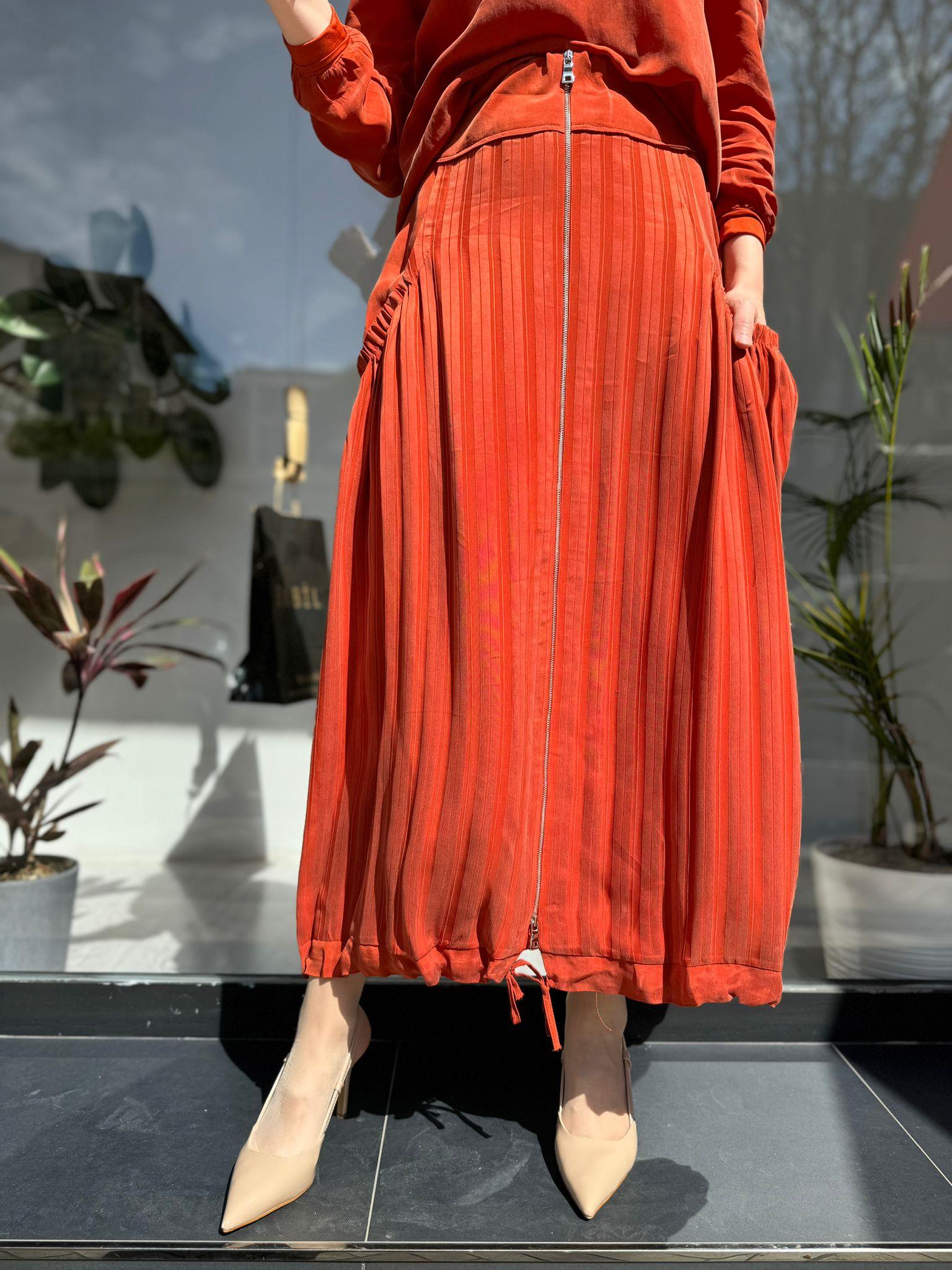 Misswhence Çizgi Desenli Etek Oranj 35909