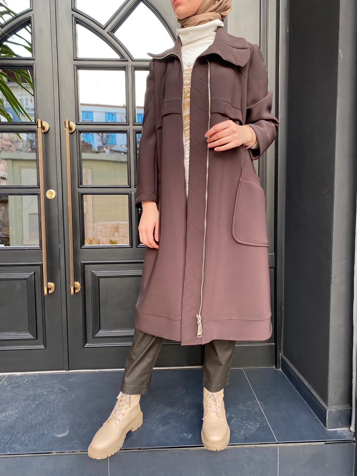 MissWhence Dalgıç Kumaş Kalın Kahverengi Kap 32513 - Babilbutik