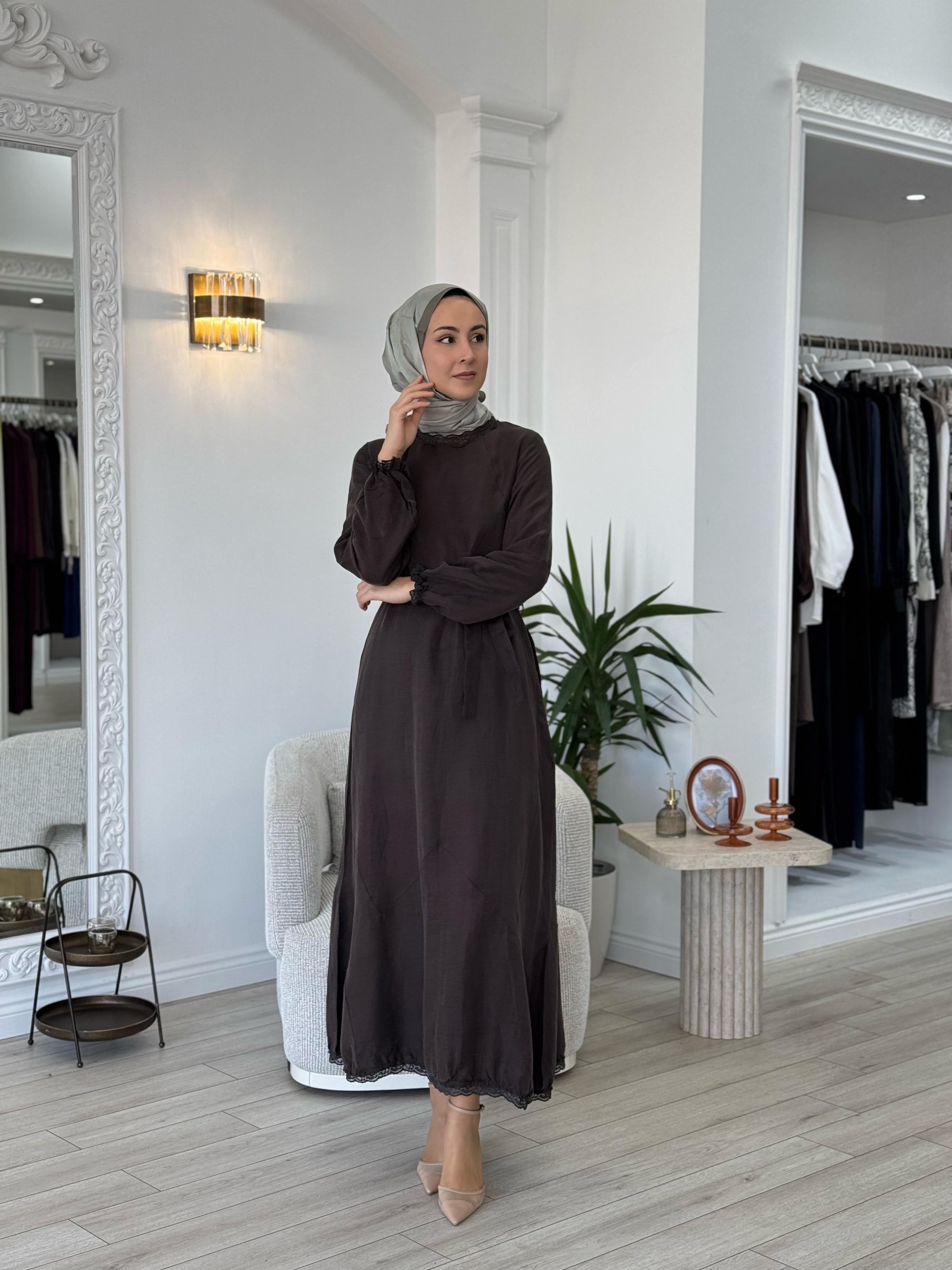 Misswhence Dantel Detaylı Elbise Kahve 37831