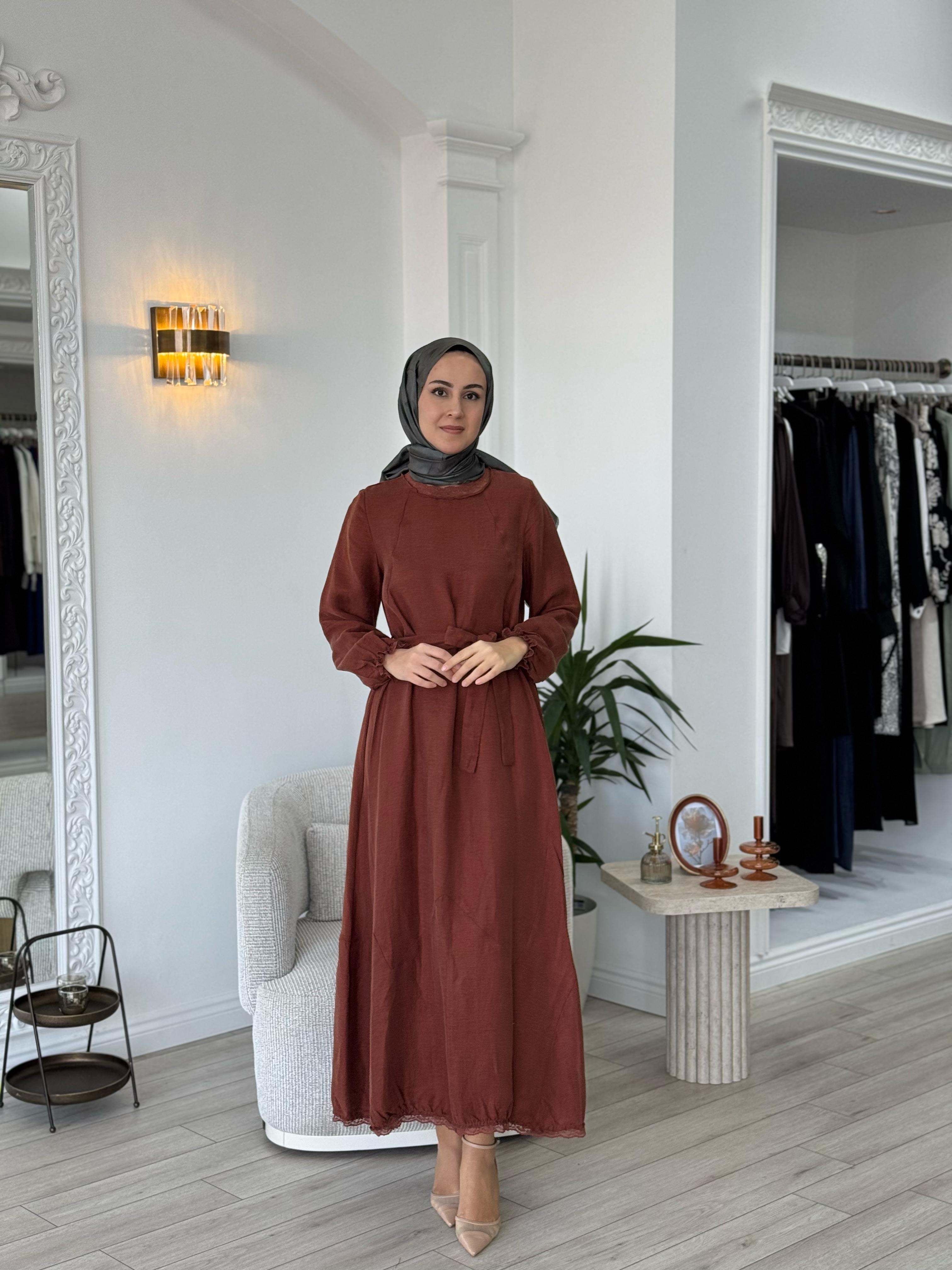 Misswhence Dantel Detaylı Elbise Turuncu 37831