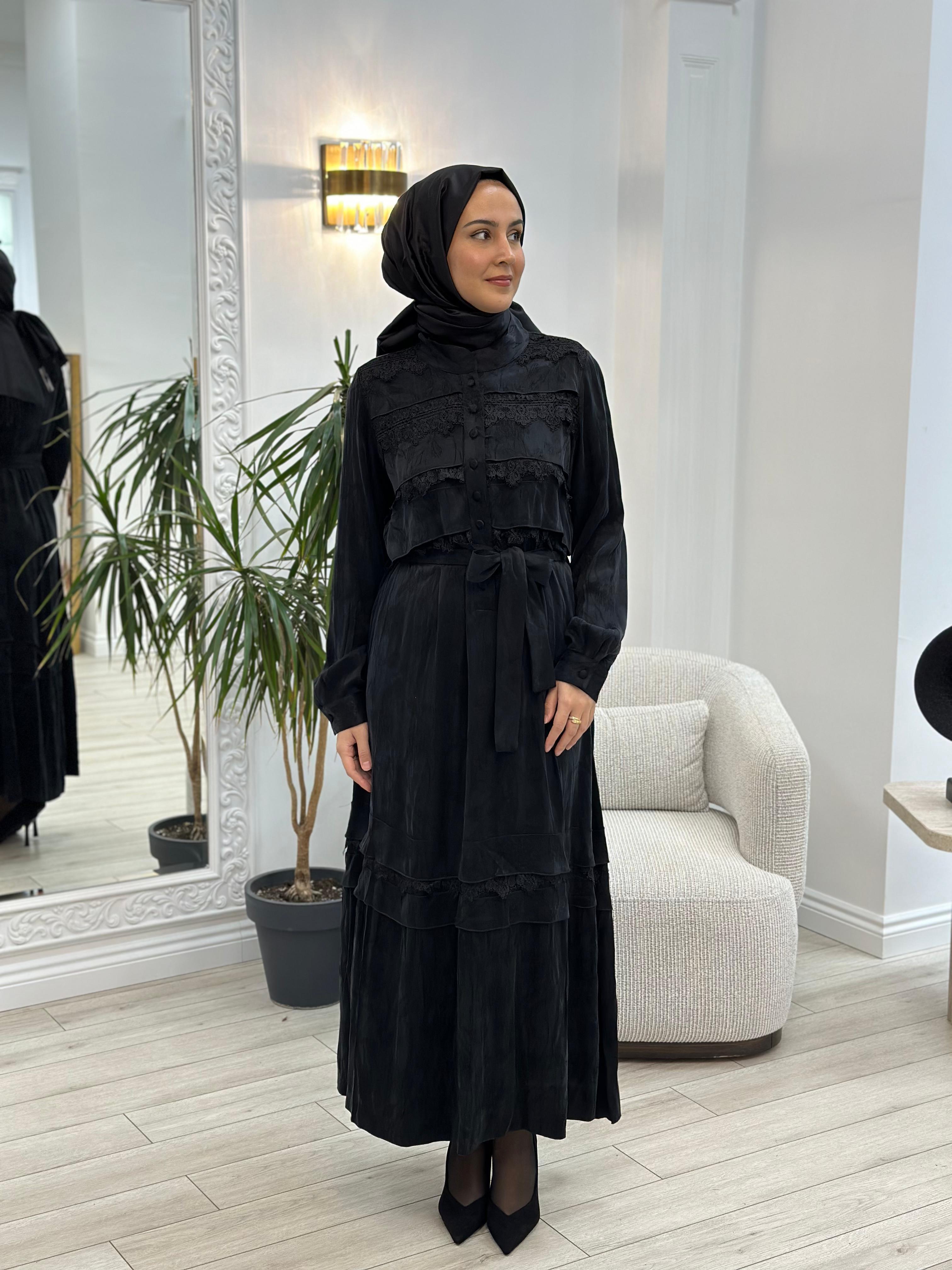 Misswhence Dantelli Siyah Elbise 36816