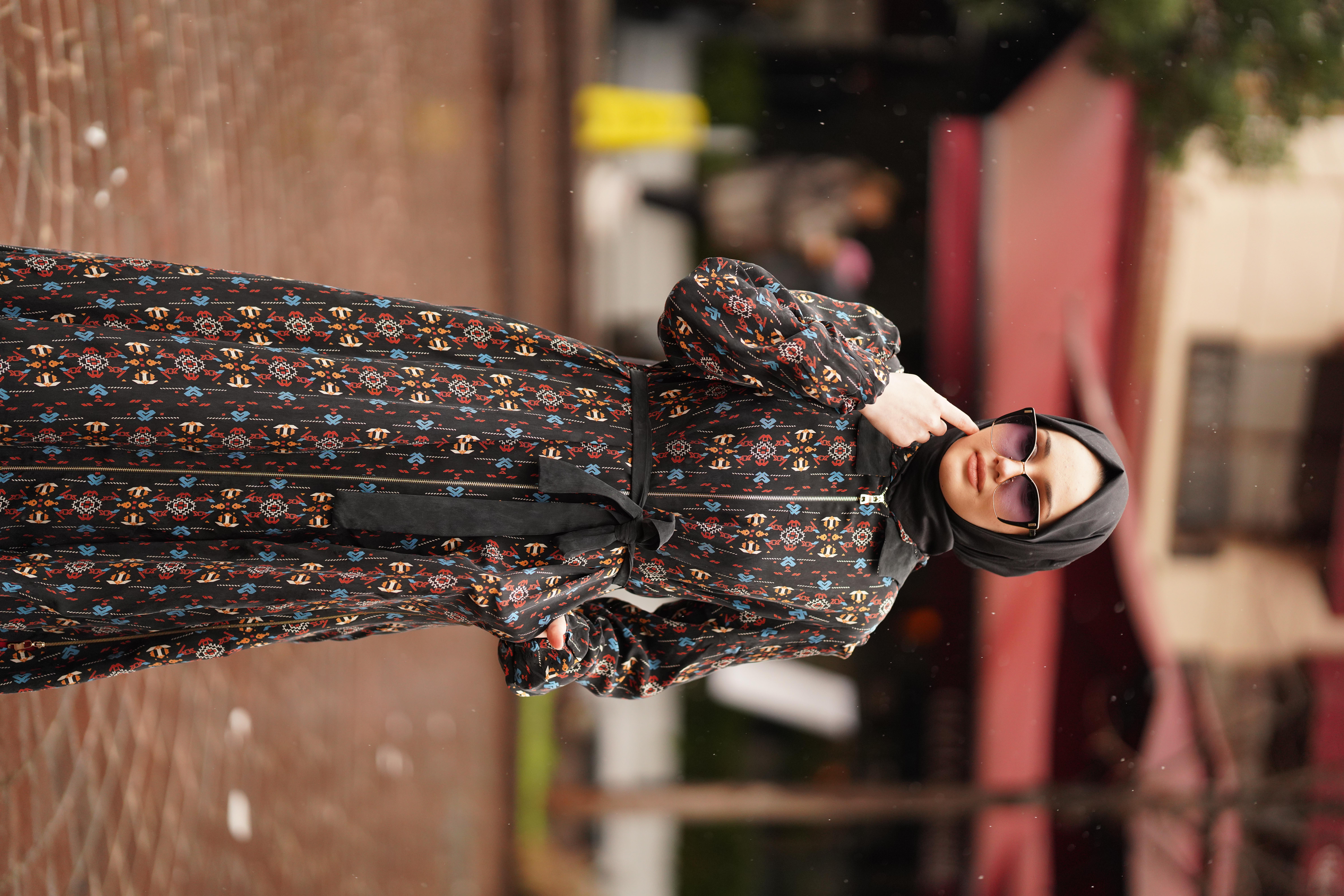 Misswhence Desenli Fermuarlı Pardesü Siyah 35513