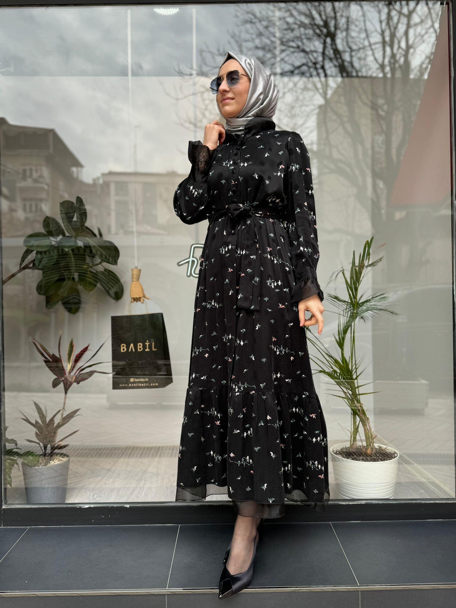 Misswhence Desenli Siyah Elbise 34821