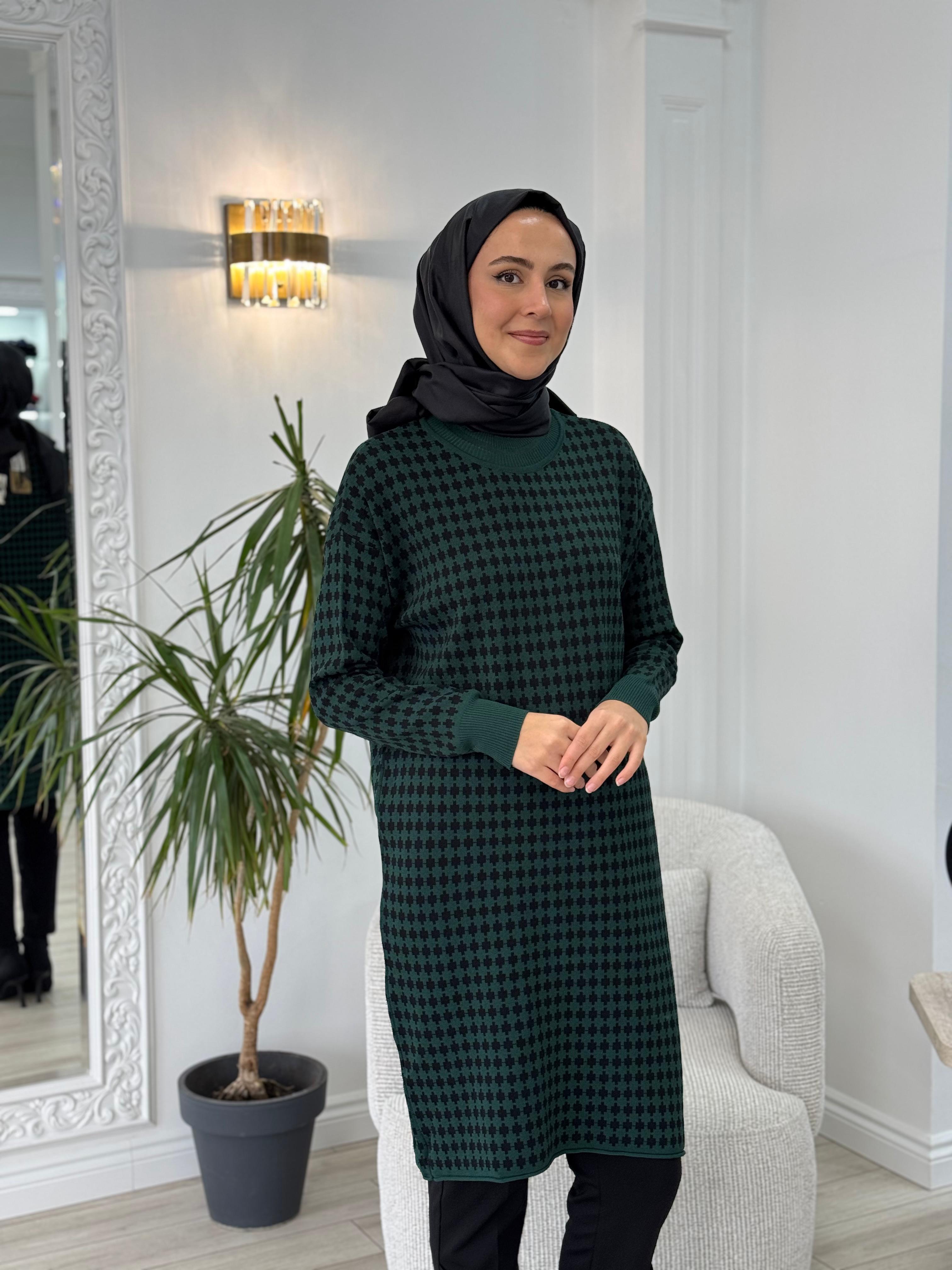 Misswhence Desenli Triko Tunik Yeşil 34011