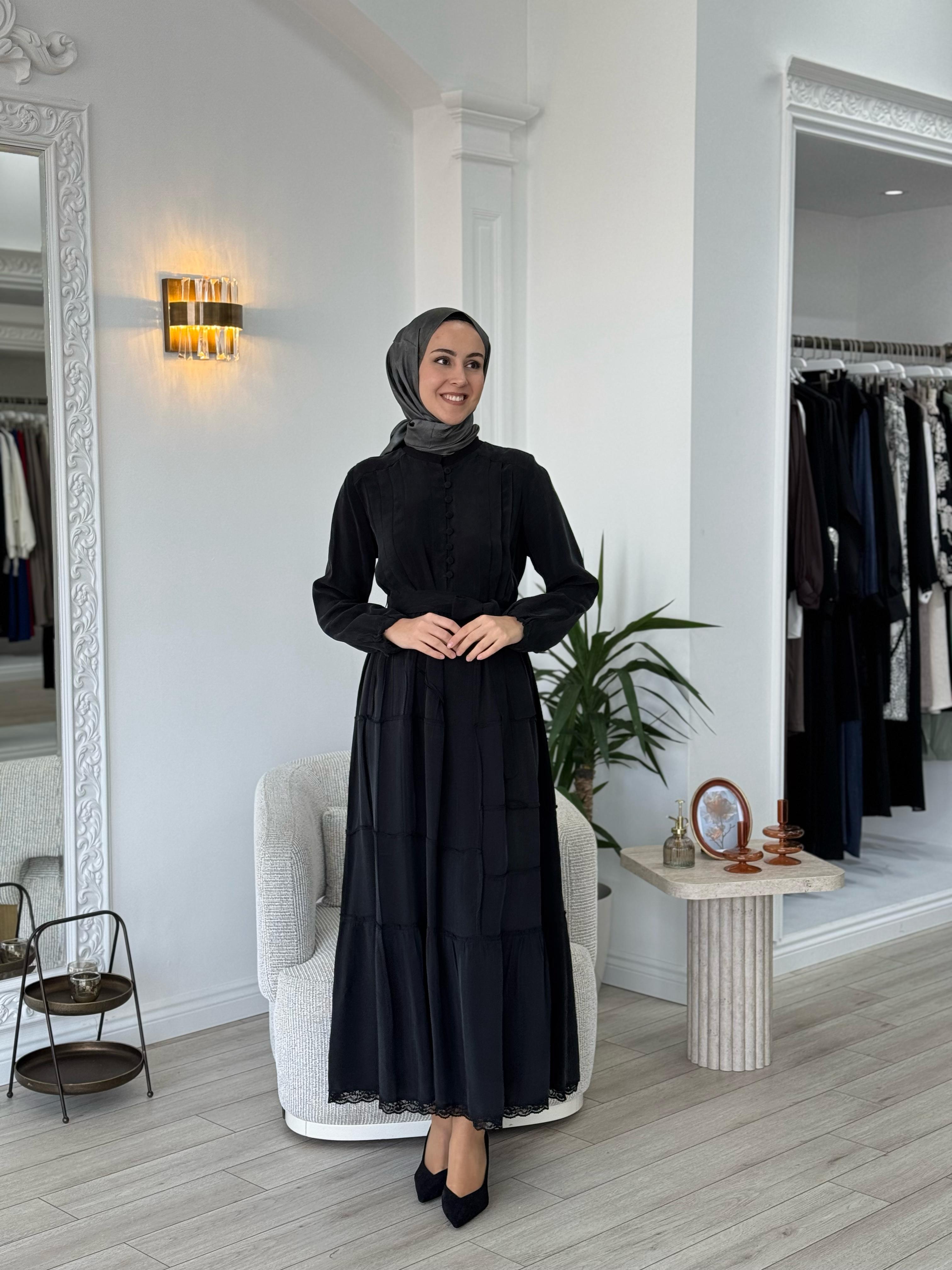 Misswhence Düğme Detaylı Cupra Elbise Siyah 37809