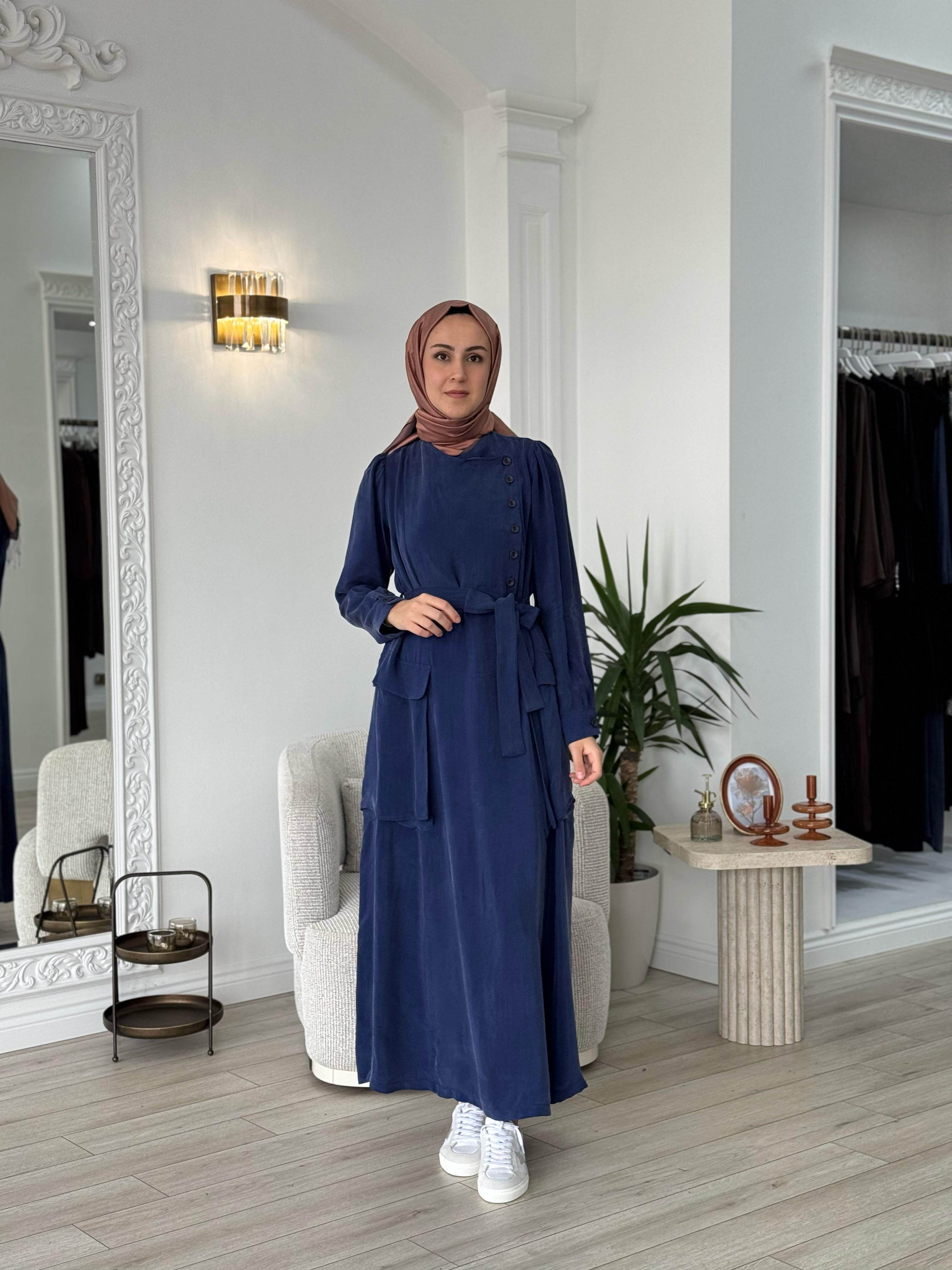 Misswhence Düğme Detaylı Elbise İndigo 37805