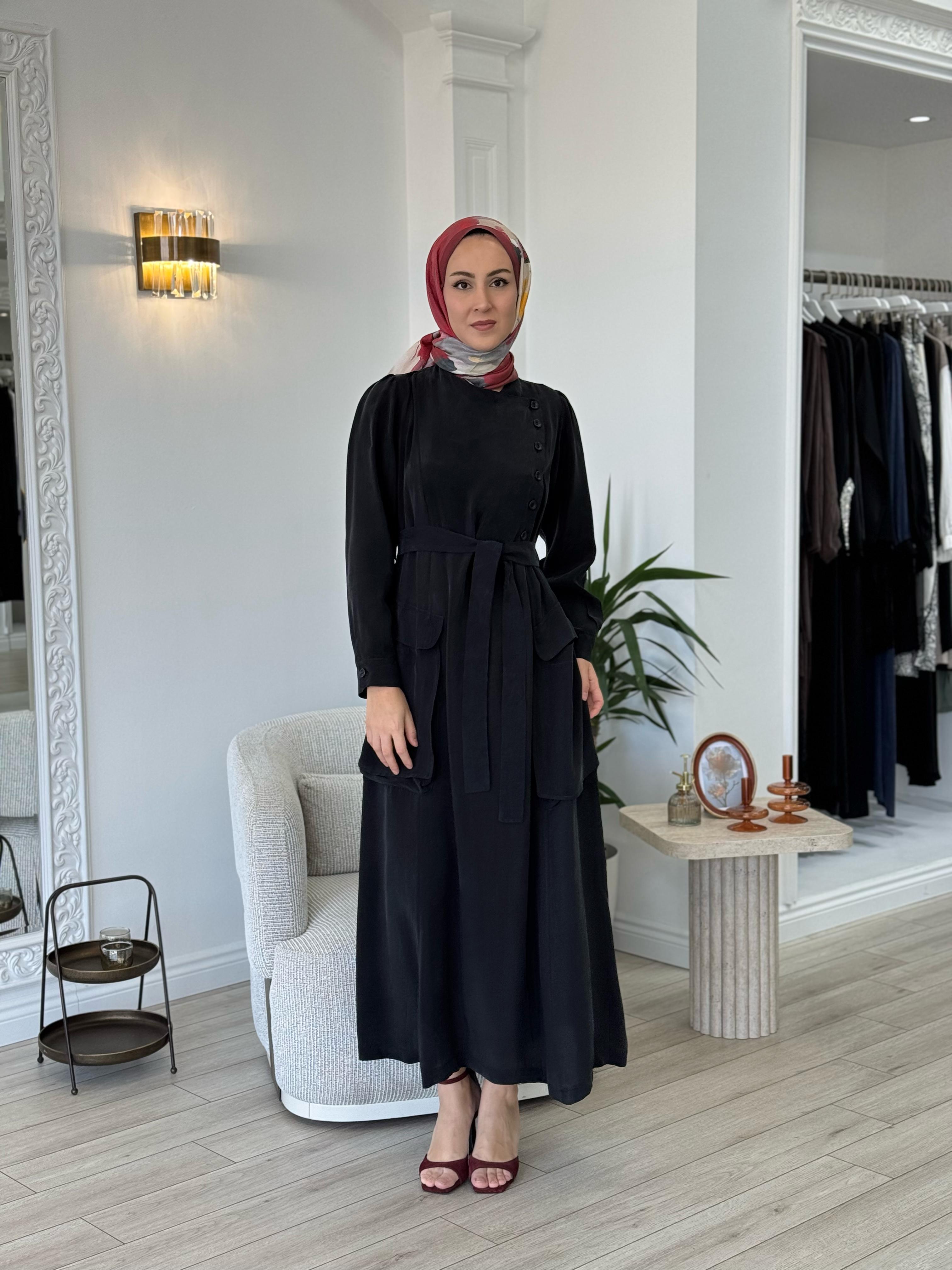 Misswhence Düğme Detaylı Elbise Siyah 37805