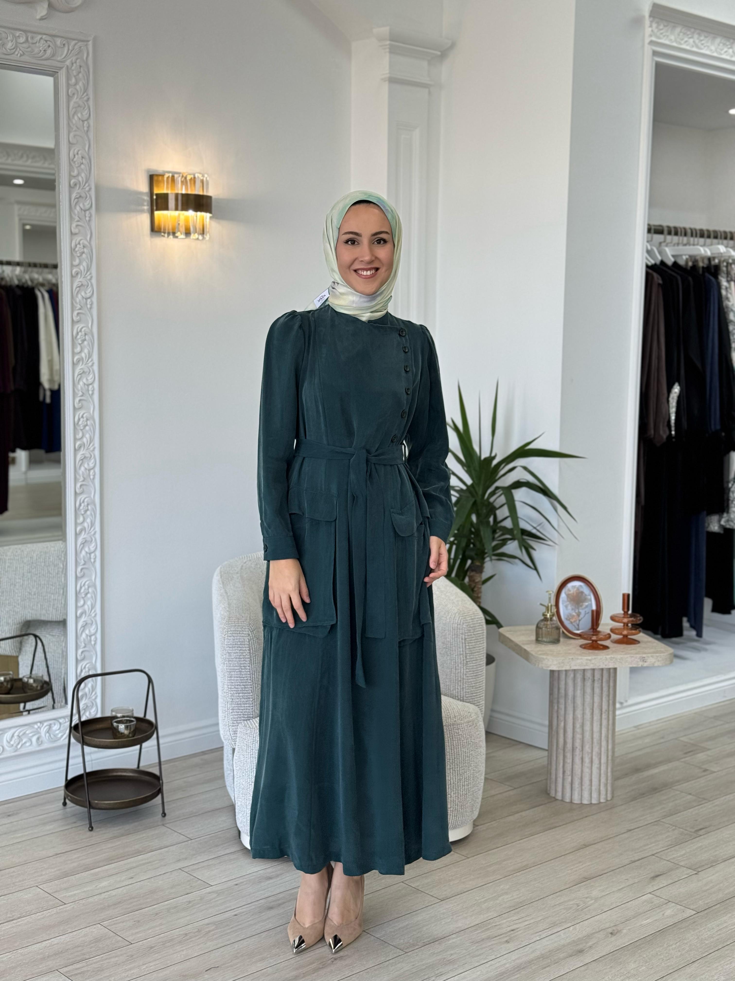 Misswhence Düğme Detaylı Elbise Zümrüt 37805