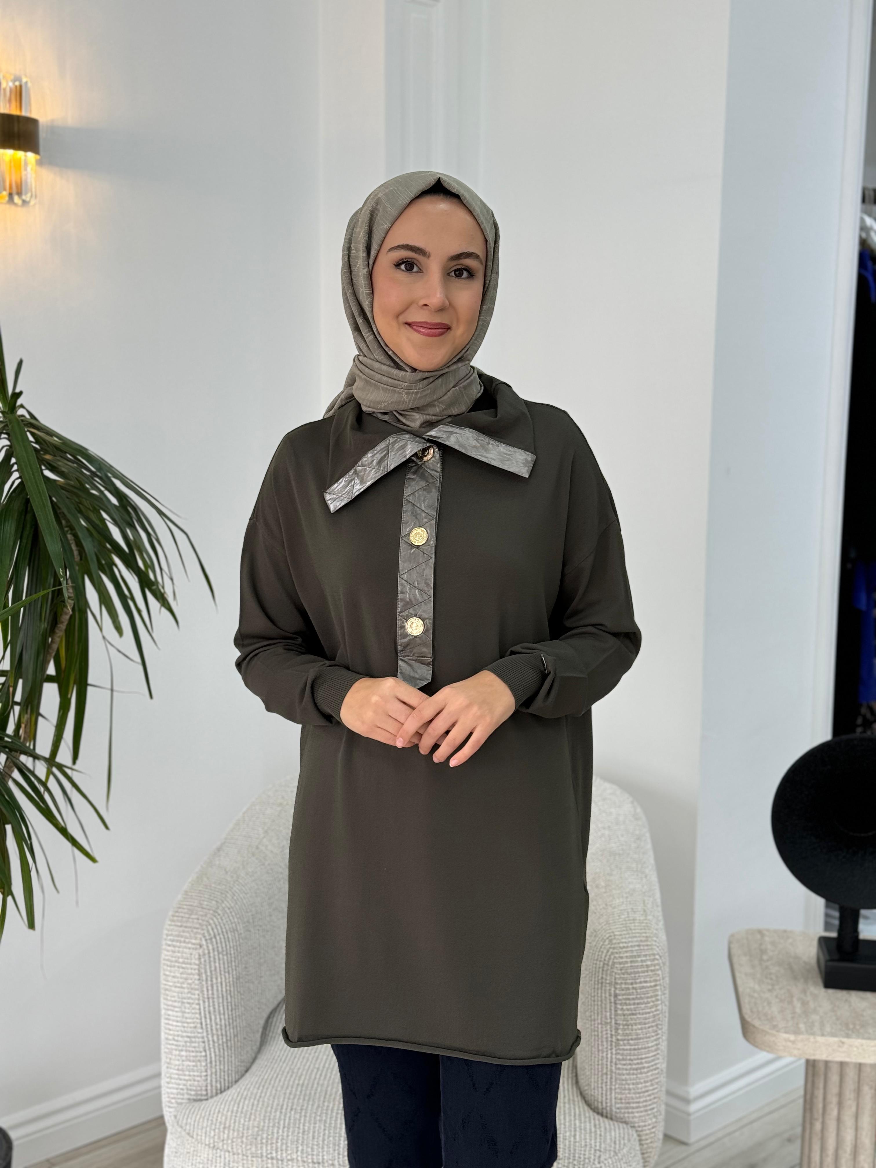 Misswhence Düğmeli Triko Tunik Haki 36013