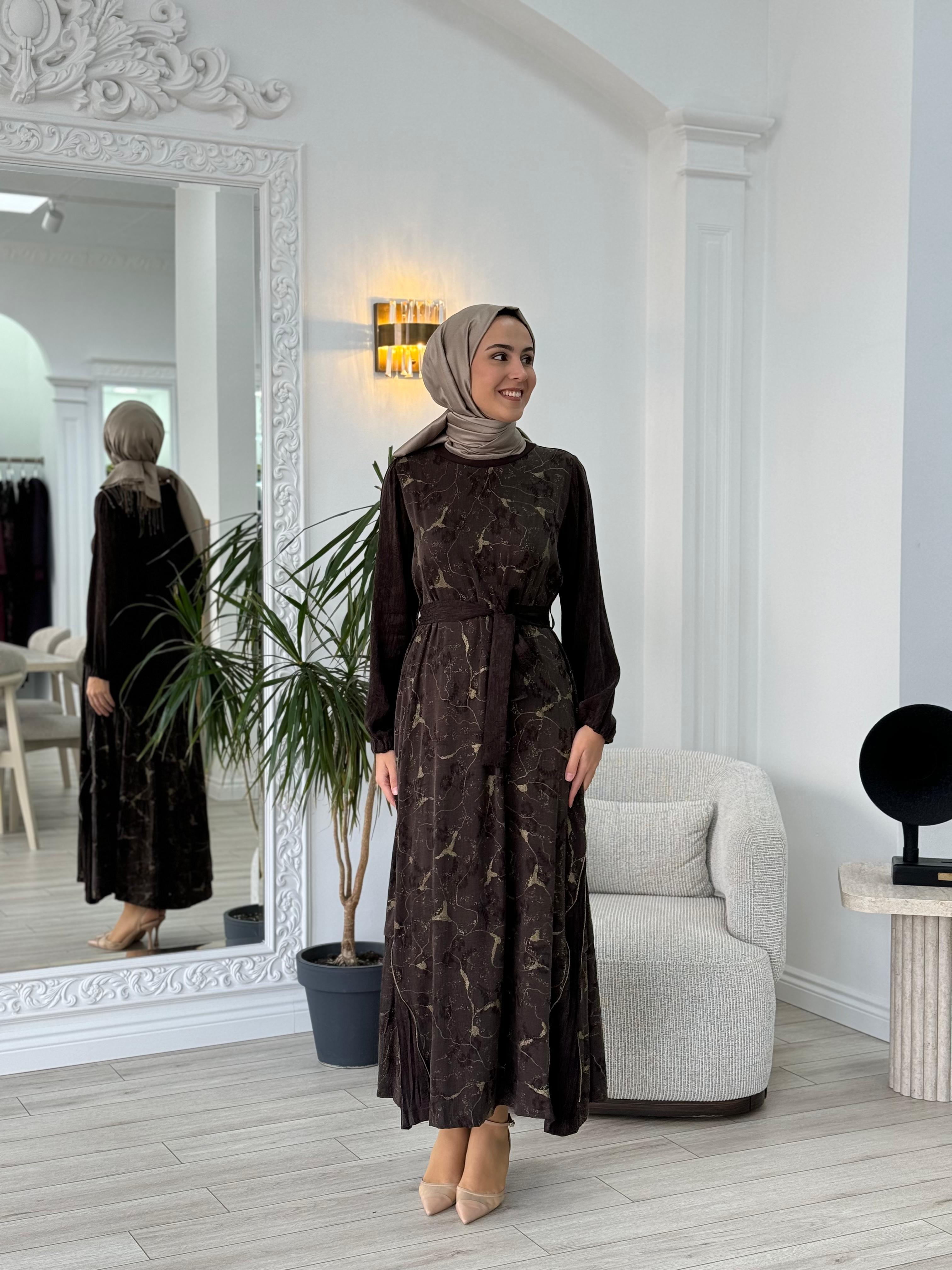 Misswhence Eteği Fermuarlı Cupra Elbise Kahverengi 36826