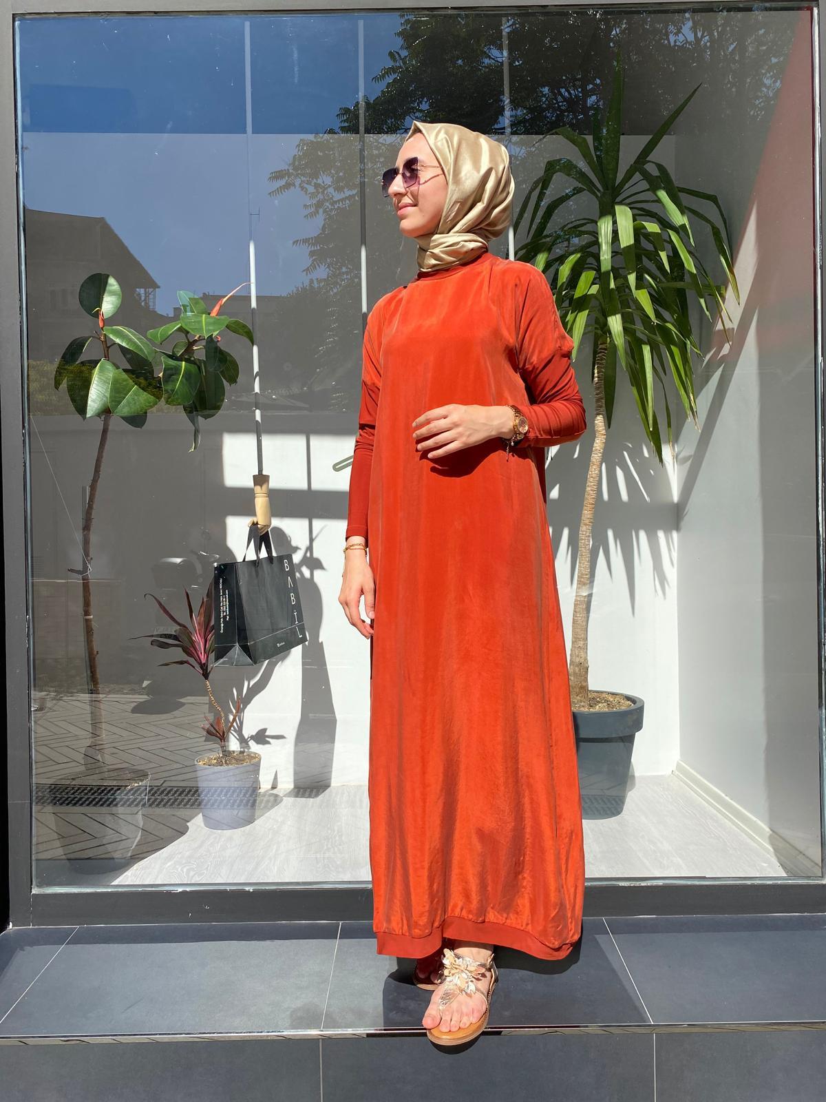 Misswhence Etek Ucu Detaylı Turuncu Elbise 33860