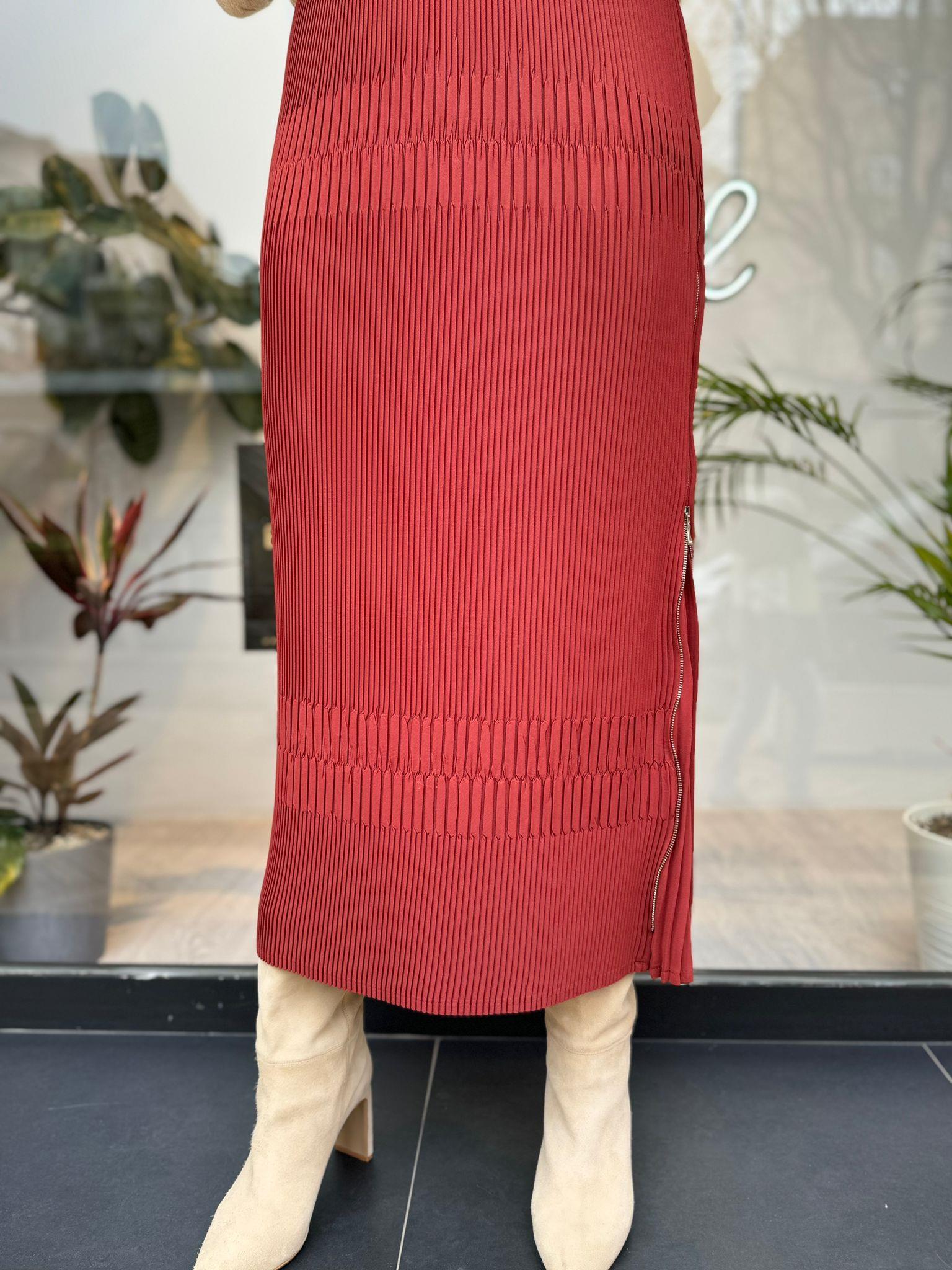 Misswhence Fermuar Detay Plise Etek Kiremit 34903