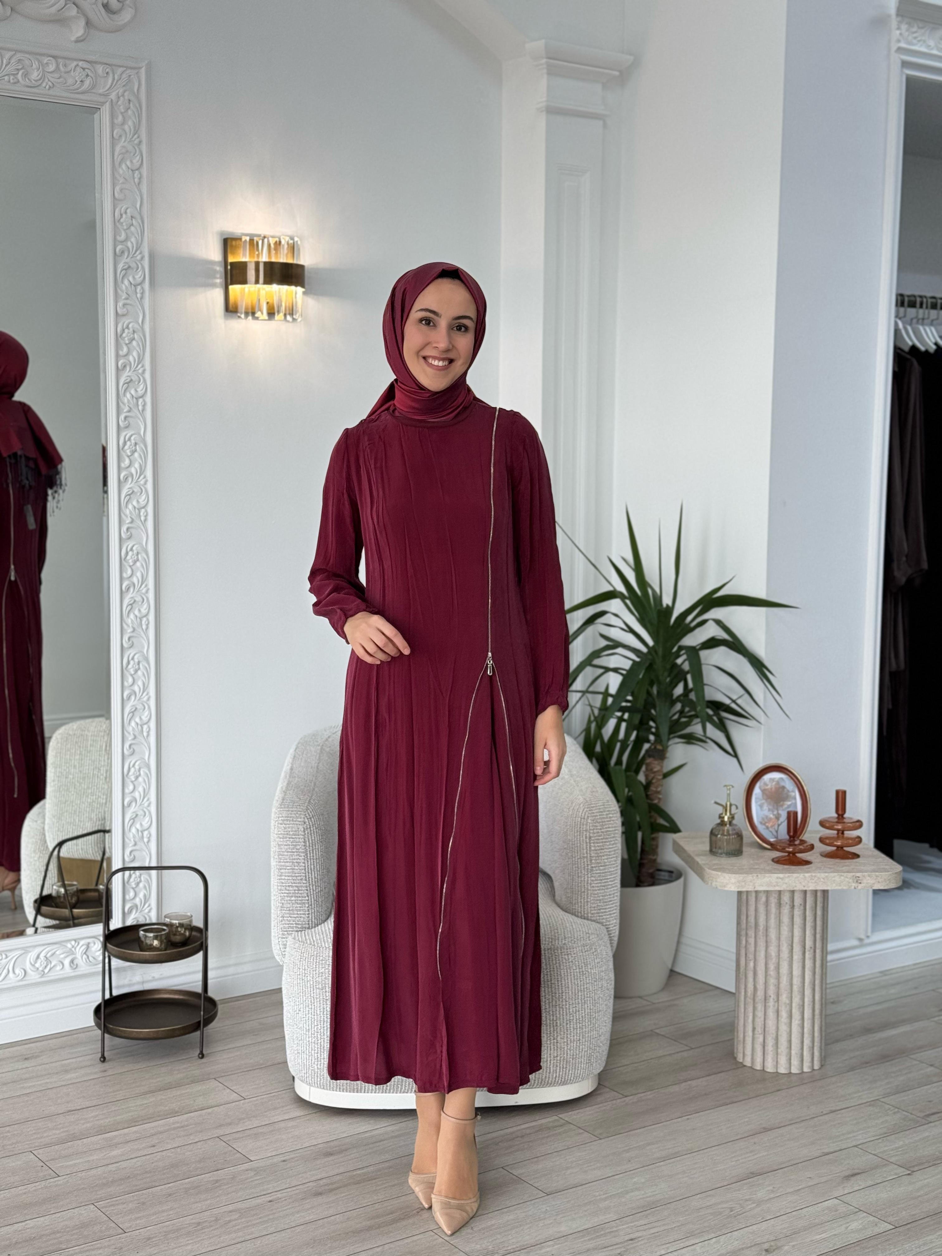 Misswhence Fermuar Detaylı Elbise Bordo 37830