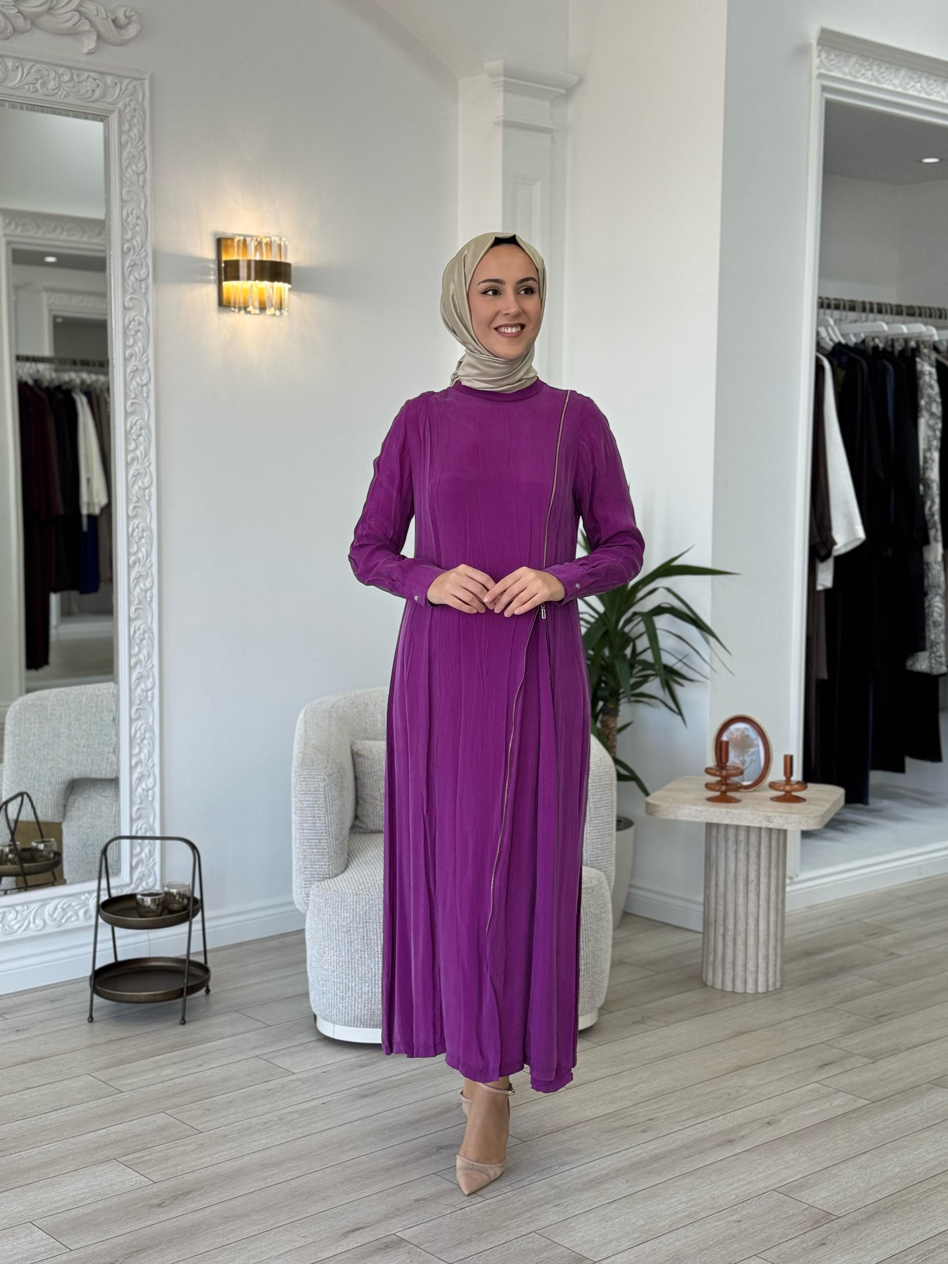 Misswhence Fermuar Detaylı Elbise Fuşya 35800