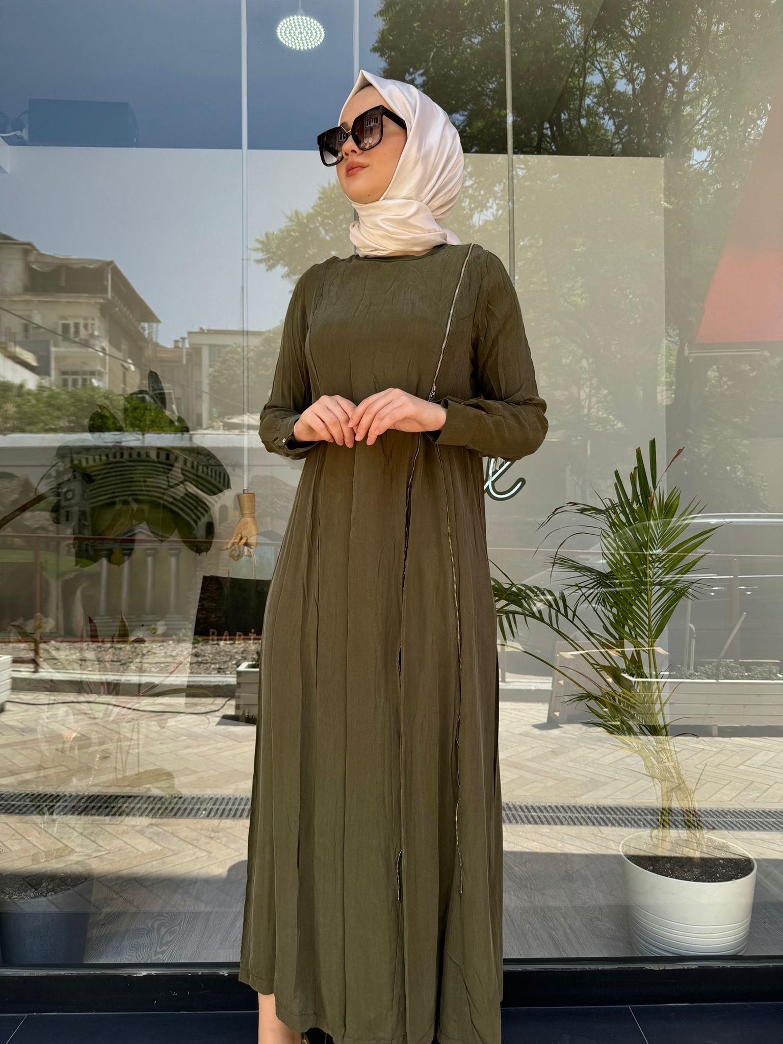 Misswhence Fermuar Detaylı Elbise Haki 35800