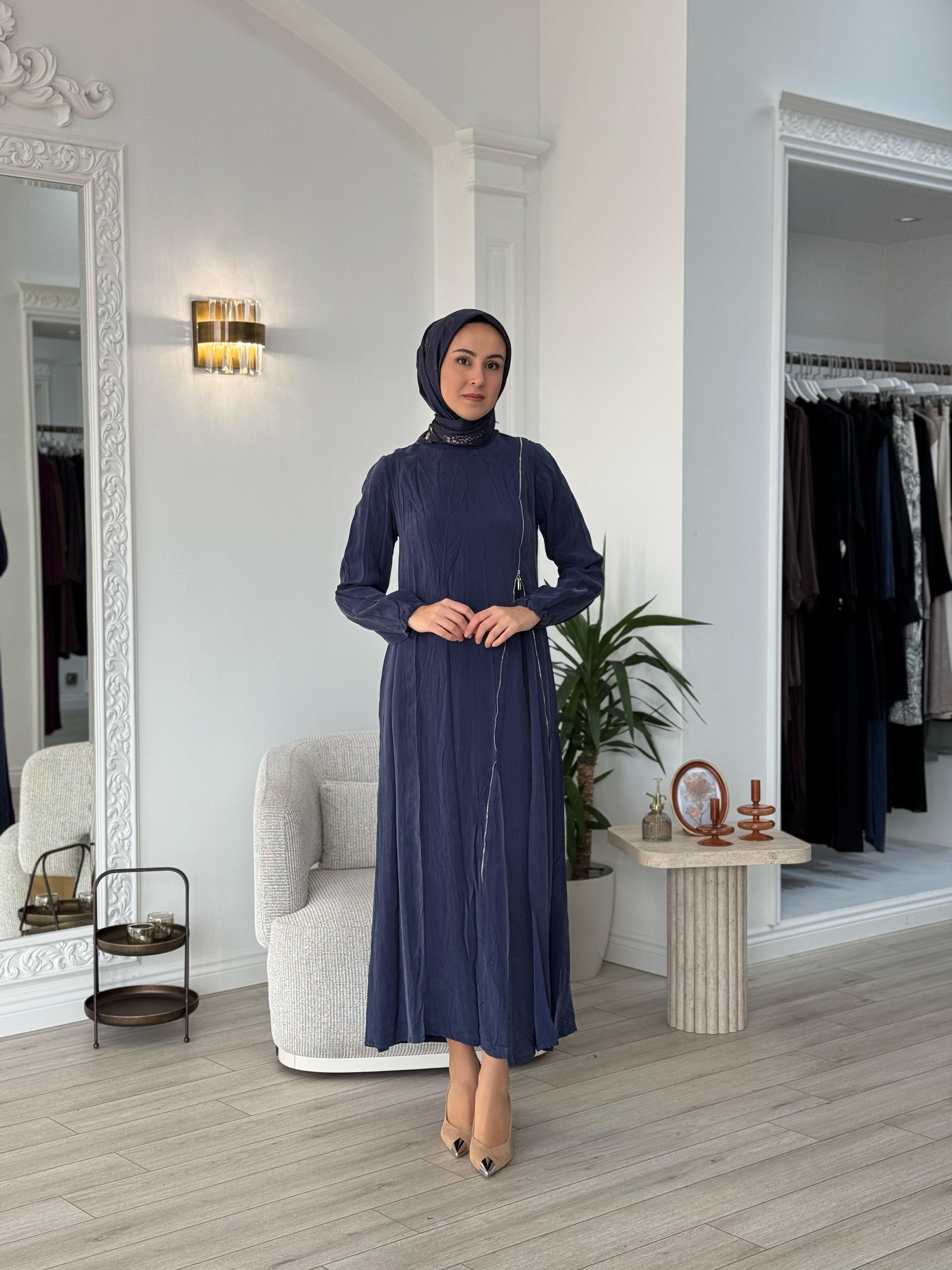 Misswhence Fermuar Detaylı Elbise İndigo 37830