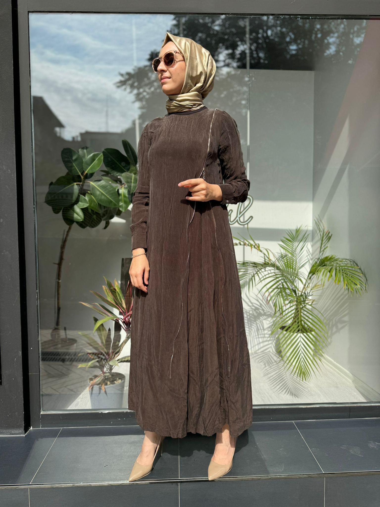 Misswhence Fermuar Detaylı Elbise Kahve 35800