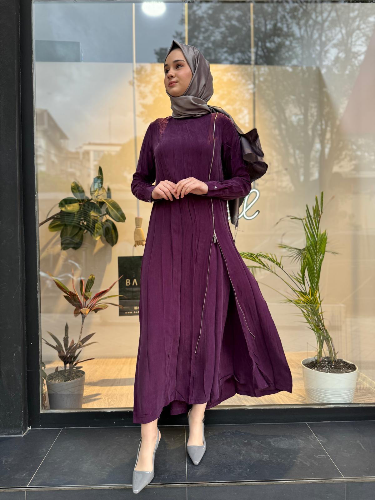 Misswhence Fermuar Detaylı Elbise Mürdüm 35800
