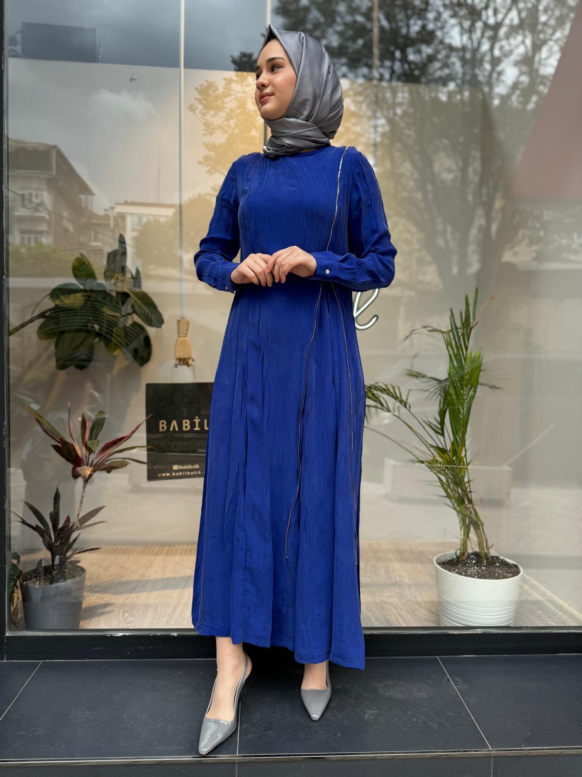 Misswhence Fermuar Detaylı Elbise Saks 35800