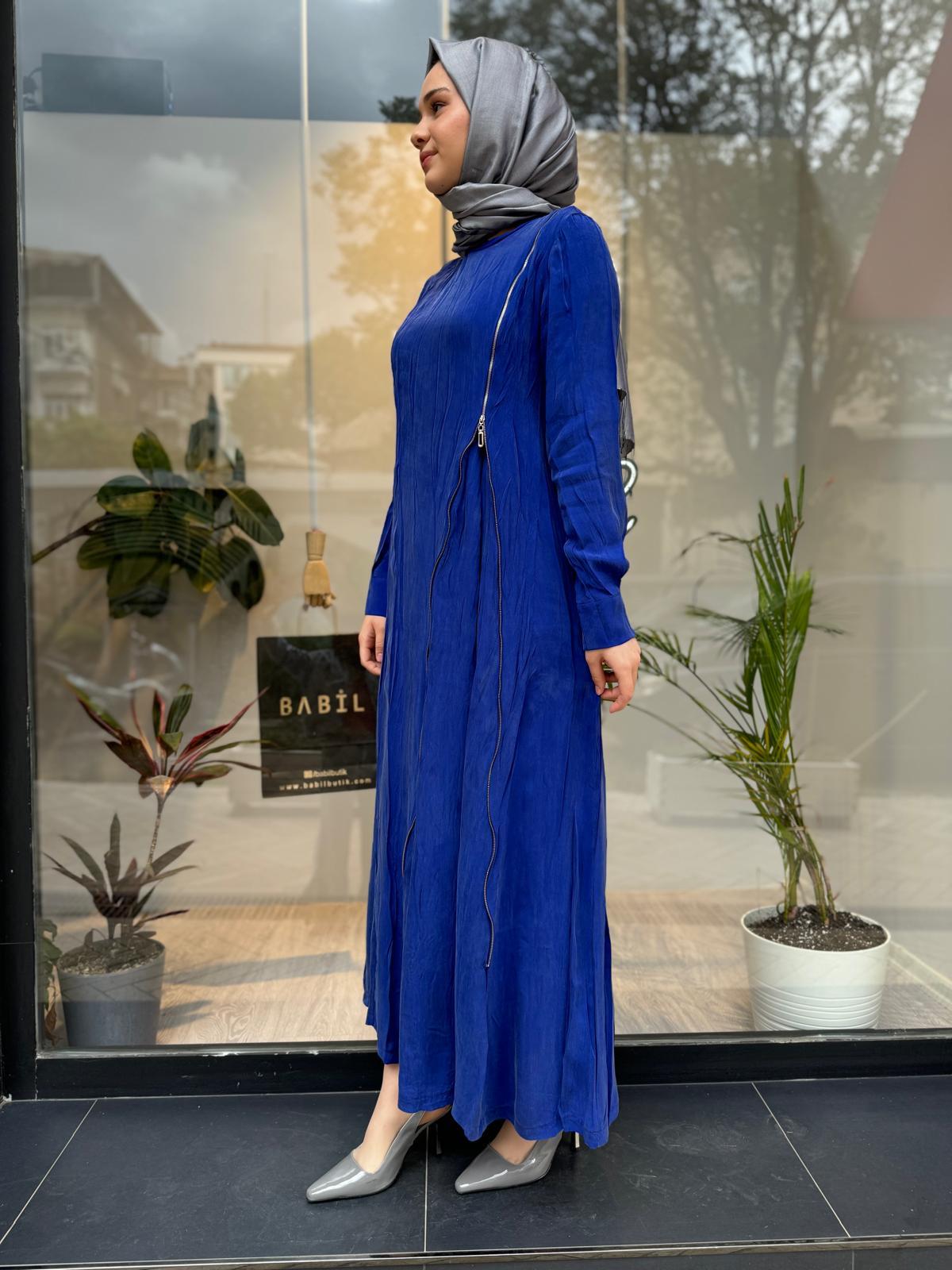 Misswhence Fermuar Detaylı Elbise Saks 35800 - Babilbutik